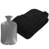 Fleece deken/plaid Zwart 230 x 180 cm en een warmwater kruik 2 liter - Plaids