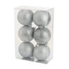 Cosy @Home Kerstballen Zilver glitter ø 8 cm - 6 Stuks