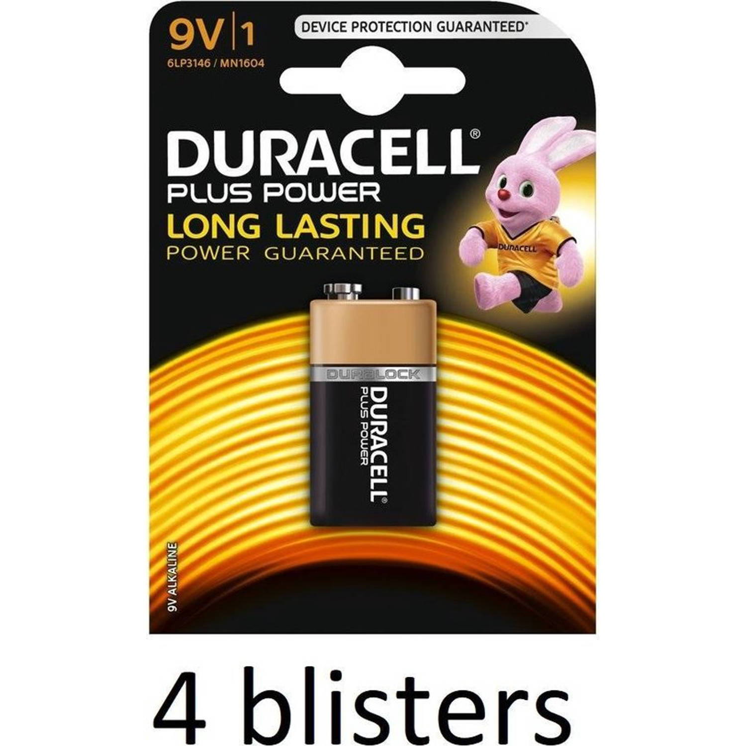 Duracell Plus Power 9v Alkaline Batterij 4 Stuk (4 Blisters A 1 St)