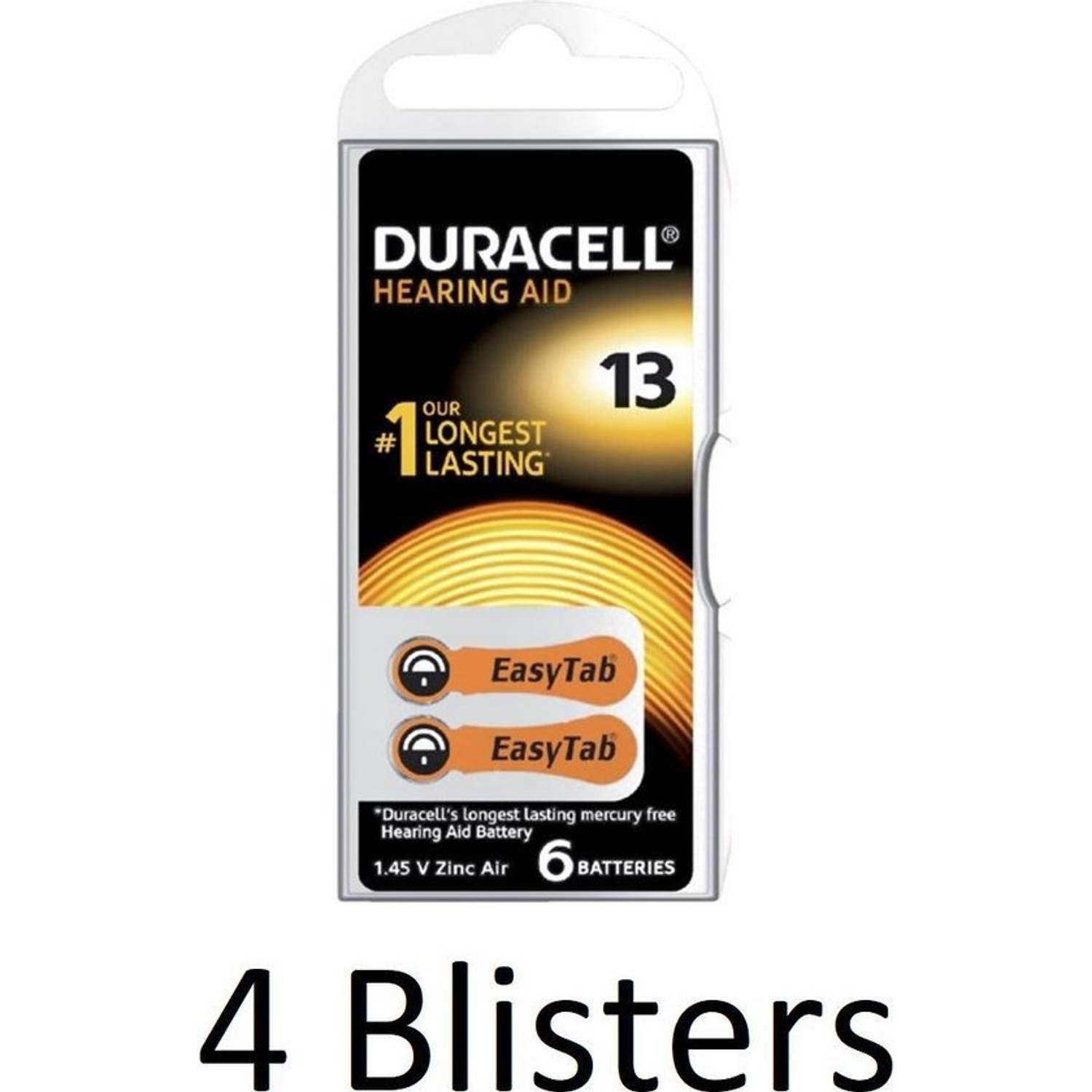24 Stuks (4 Blisters a 6 st) duracell Batterij da13 hearing aid