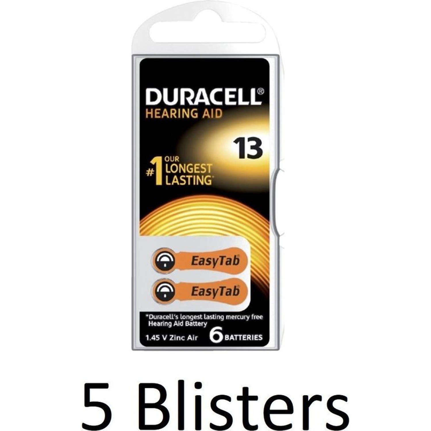 30 Stuks (5 Blisters a 6 st) duracell Batterij da13 hearing aid