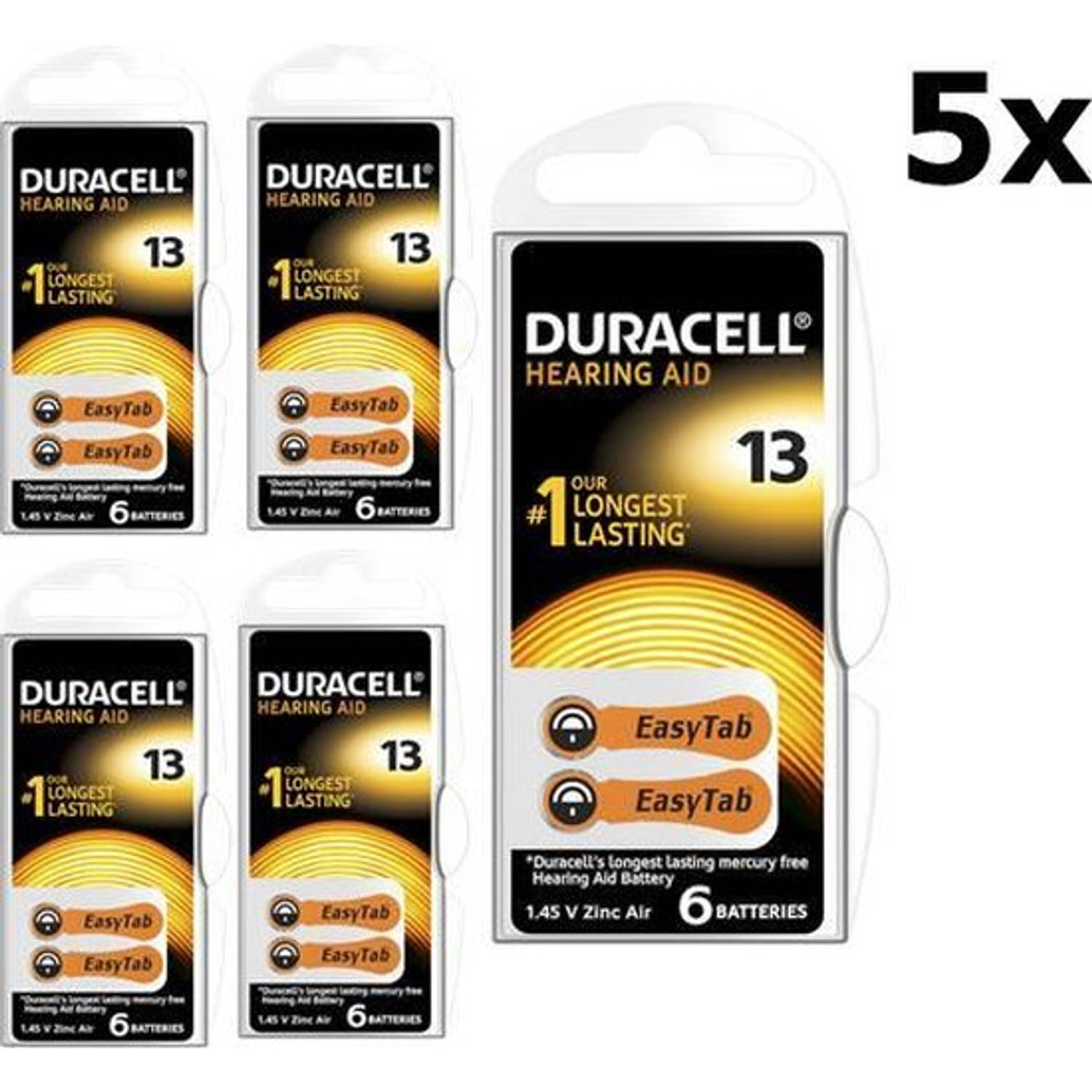 30 Stuks ( 5 Blister a 6st) Duracell Hearing Aid DA13 1.45V Gehoorapparaat batterijen