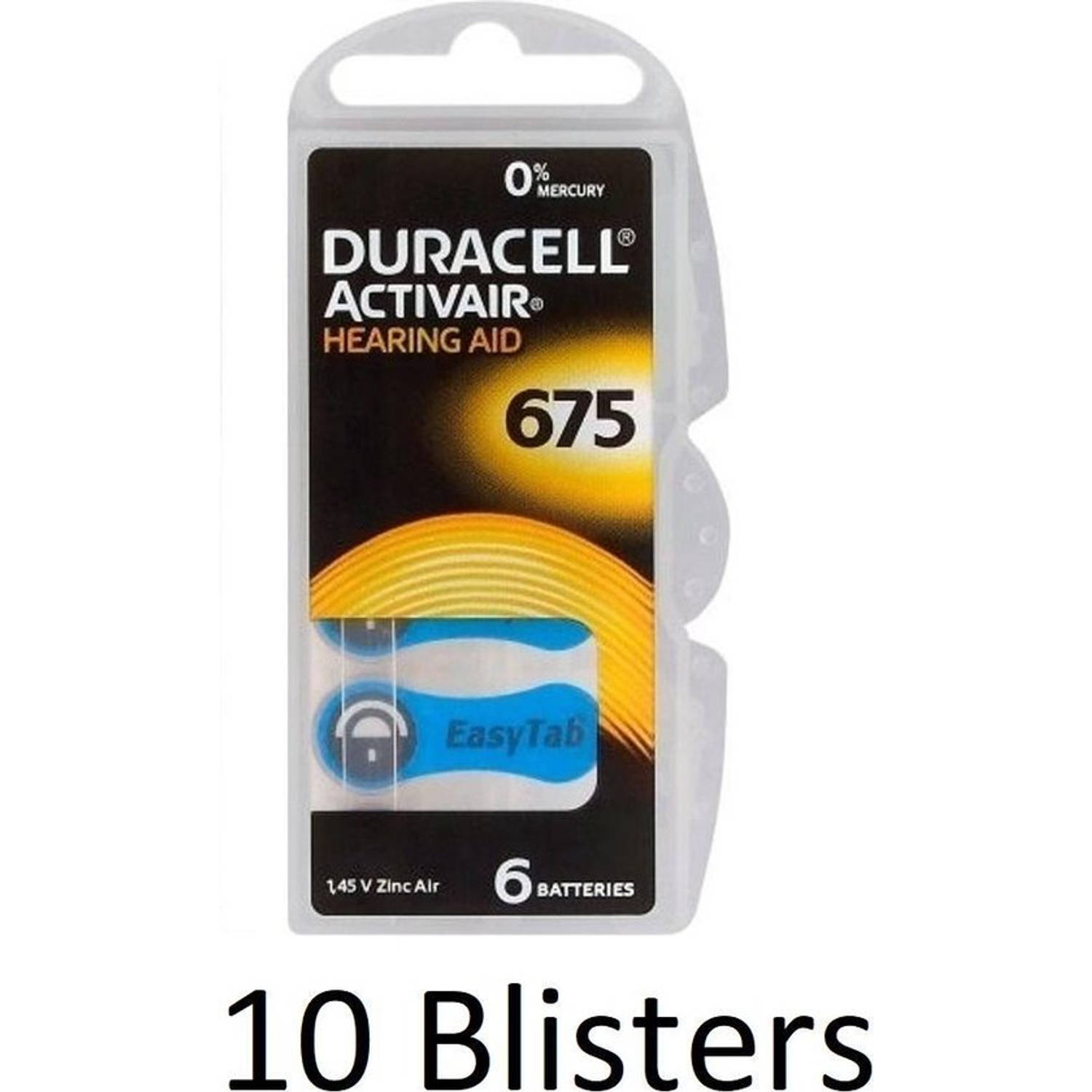 60 stuks (10 blisters a 6 st) Duracell DA675 hoorapparaat batterij - Blauw