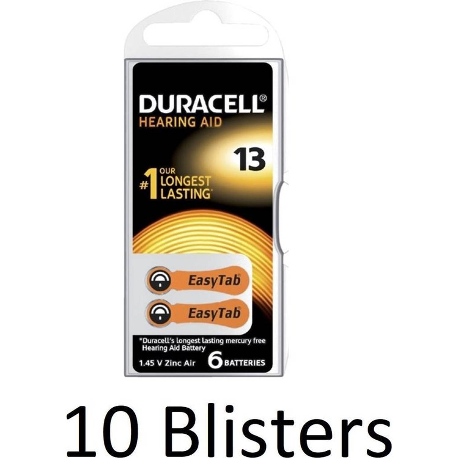 60 Stuks (10 Blisters a 6 st) duracell Batterij da13 hearing aid