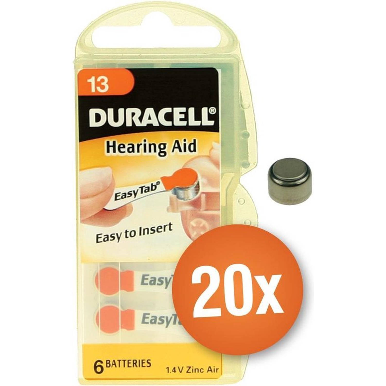 Voordeelpak Duracell gehoorapparaat batterijen Type 13 (oranje) 20 x 6 stuks
