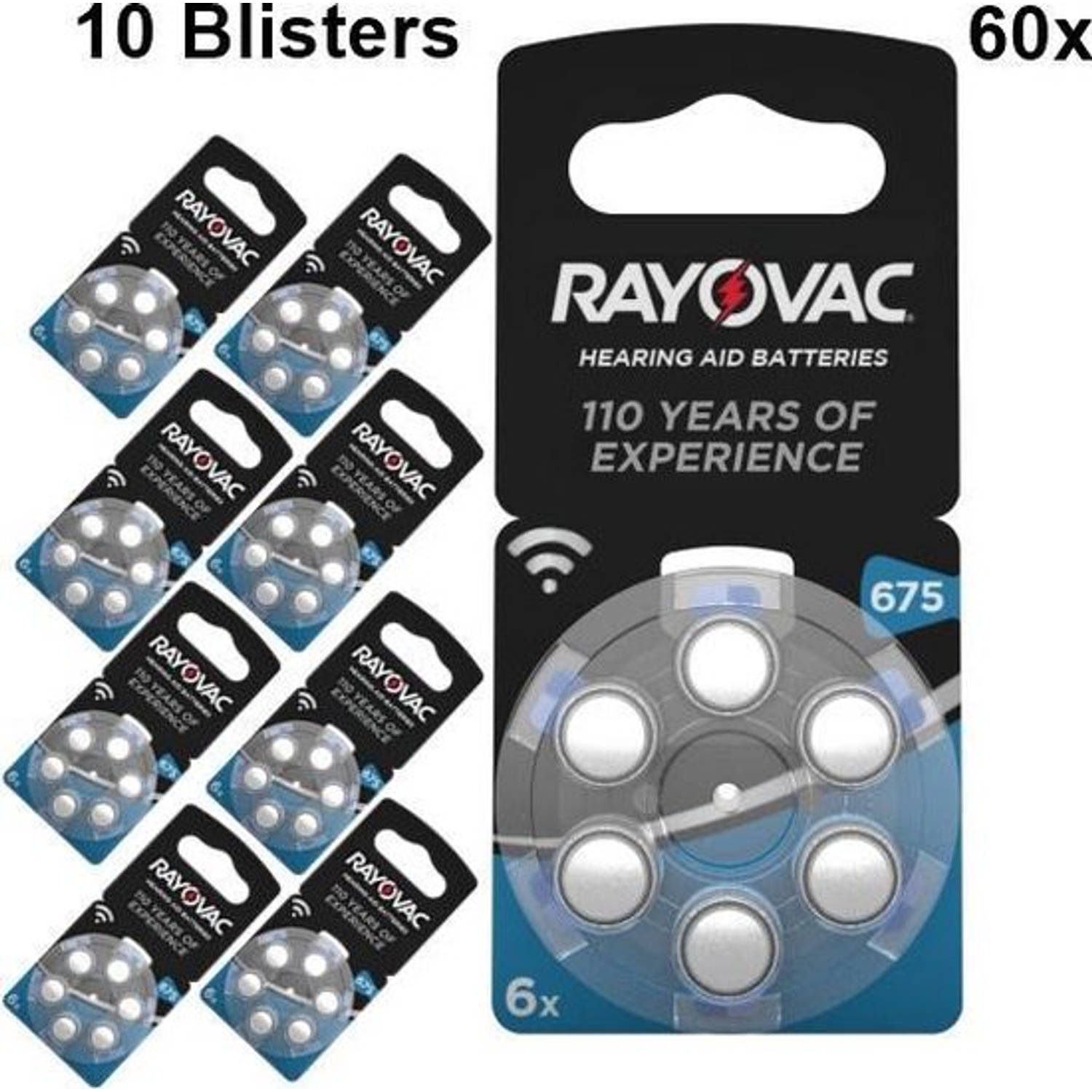 60 Stuks (10 Blisters a 6st) - Rayovac akoestische HA675 / 675 / PR44 / ZL1 640 mAh 1.4V gehoorapparaat batterij