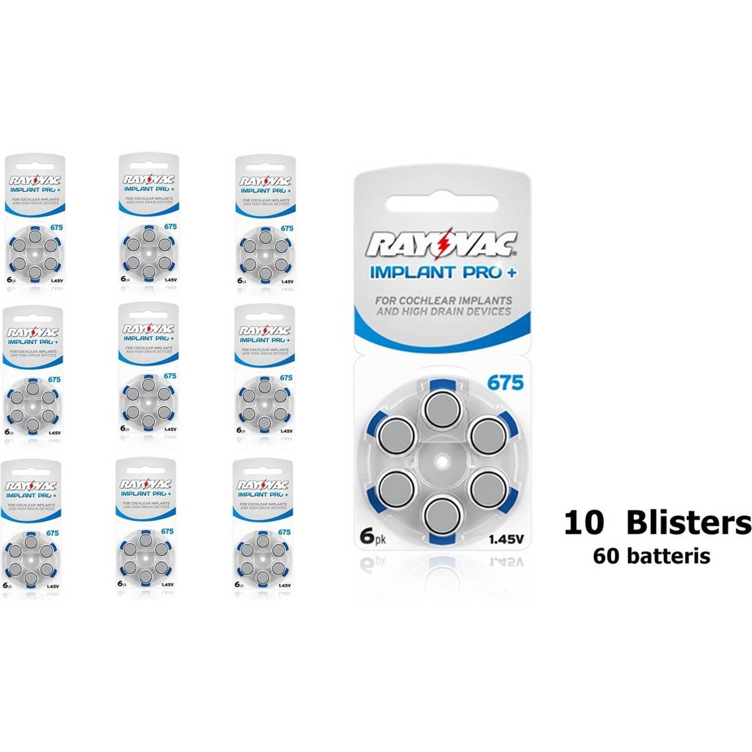 60 Stuks (10 Blisters A 6st) Rayovac 675 Implant Pro+ Gehoorapparaat Batterijen