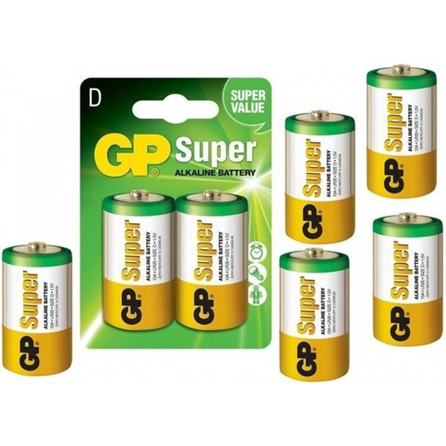 10 Stuks (5 Blisters A 2st) Gp Super Alkaline Lr20-d Batterij