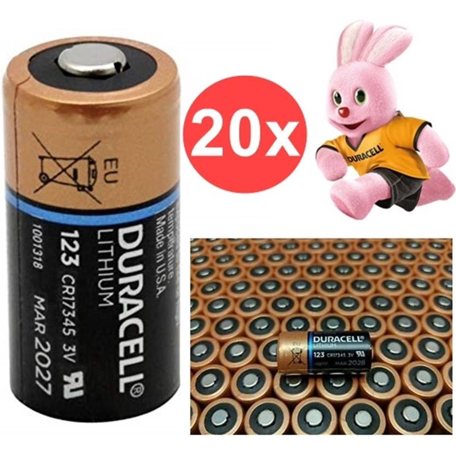 20 Stuks - Duracell CR123A CR123 3V Lithium batterij
