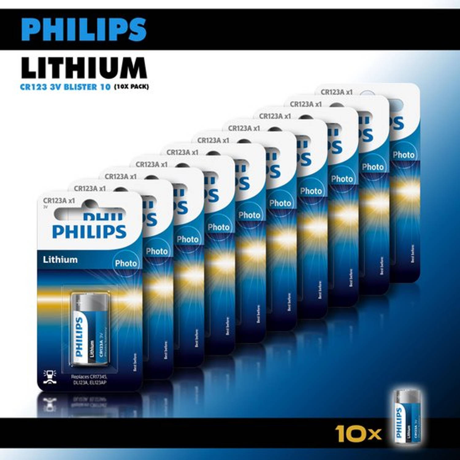 Philips Lithium 3V batterijen CR123 - fotocamera batterij - 1500 mAh - Knoopcellen - 10 stuks