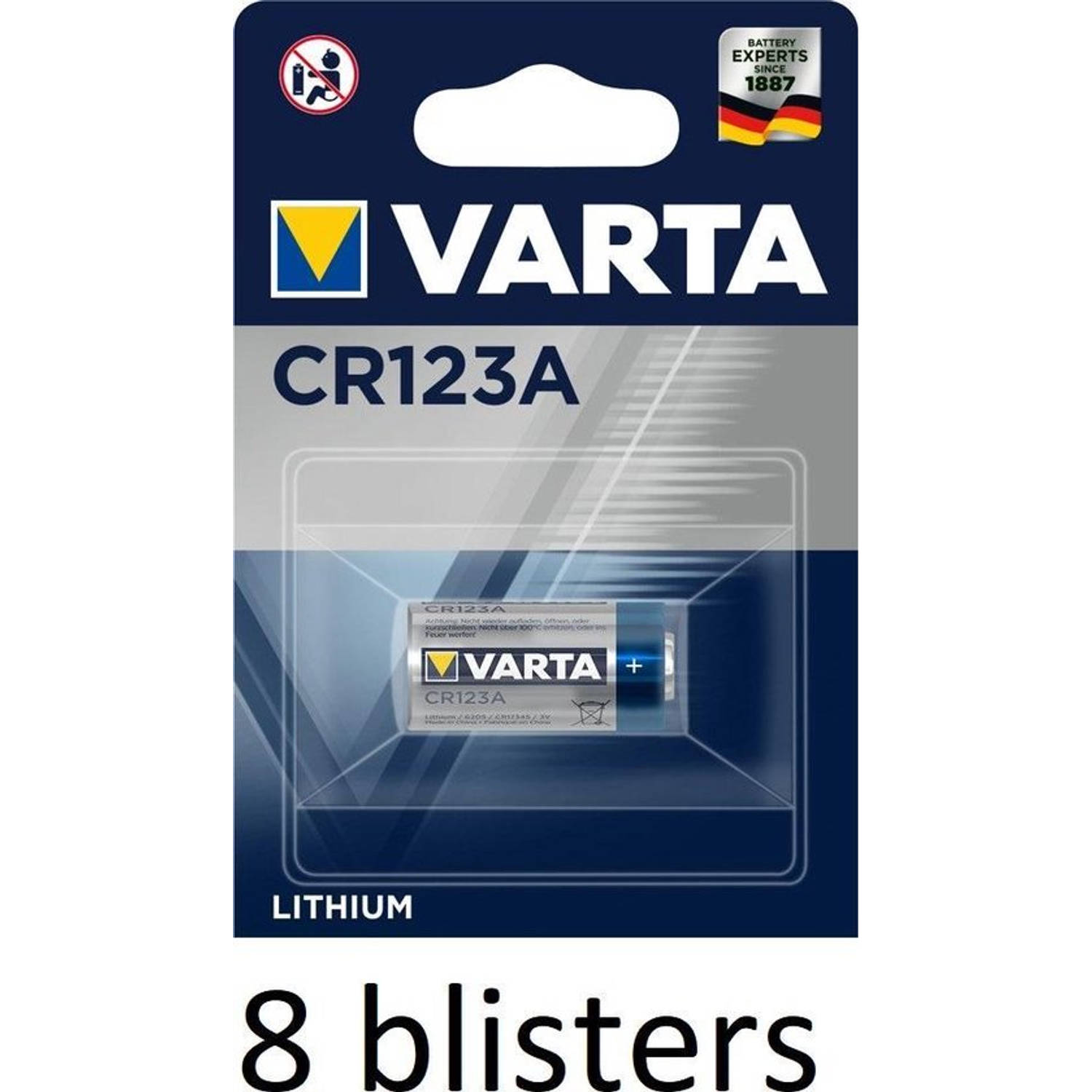 8 stuks (8 blisters a 1 st) Varta CR123A Wegwerpbatterij Lithium