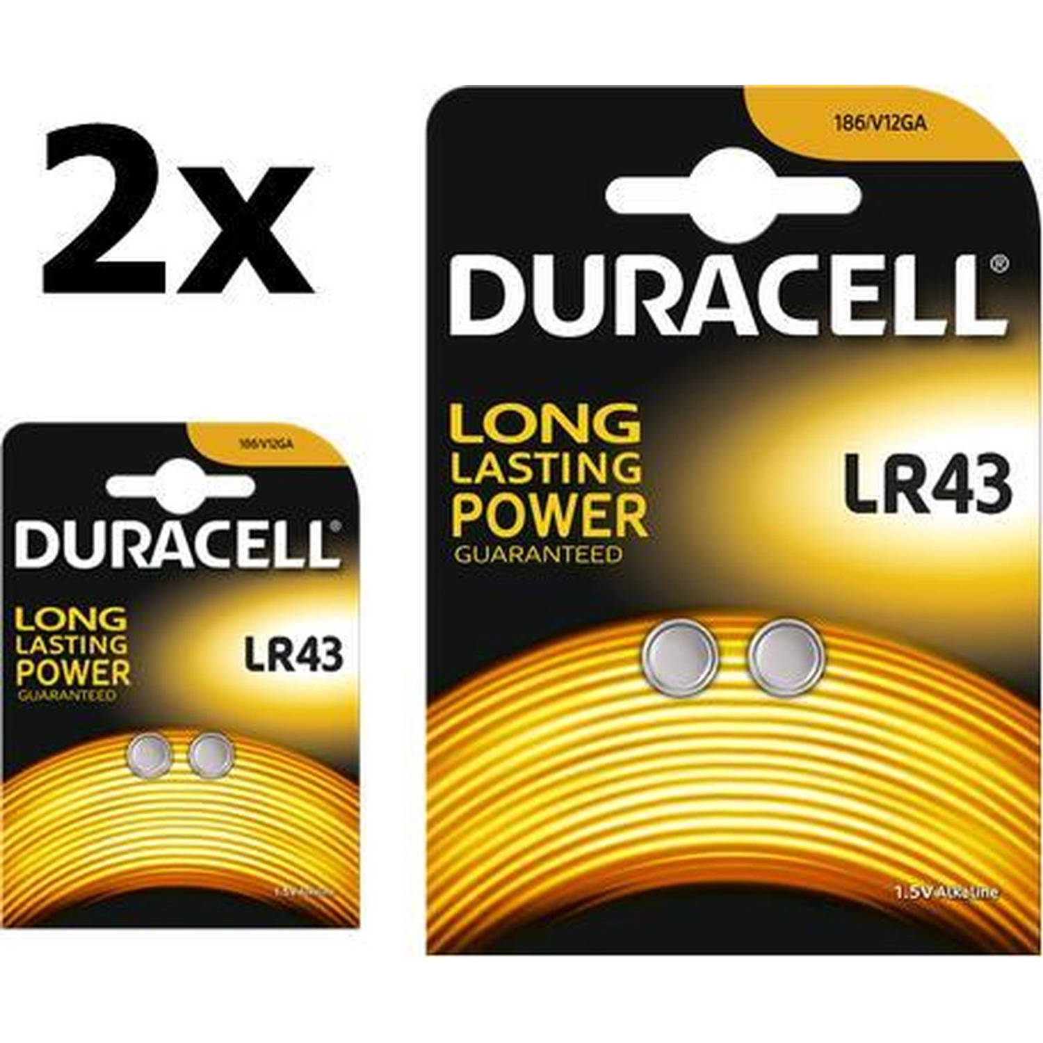 4 Stuks (2 Blisters a 2St) - Duracell G12 / LR43 / 186 batterij