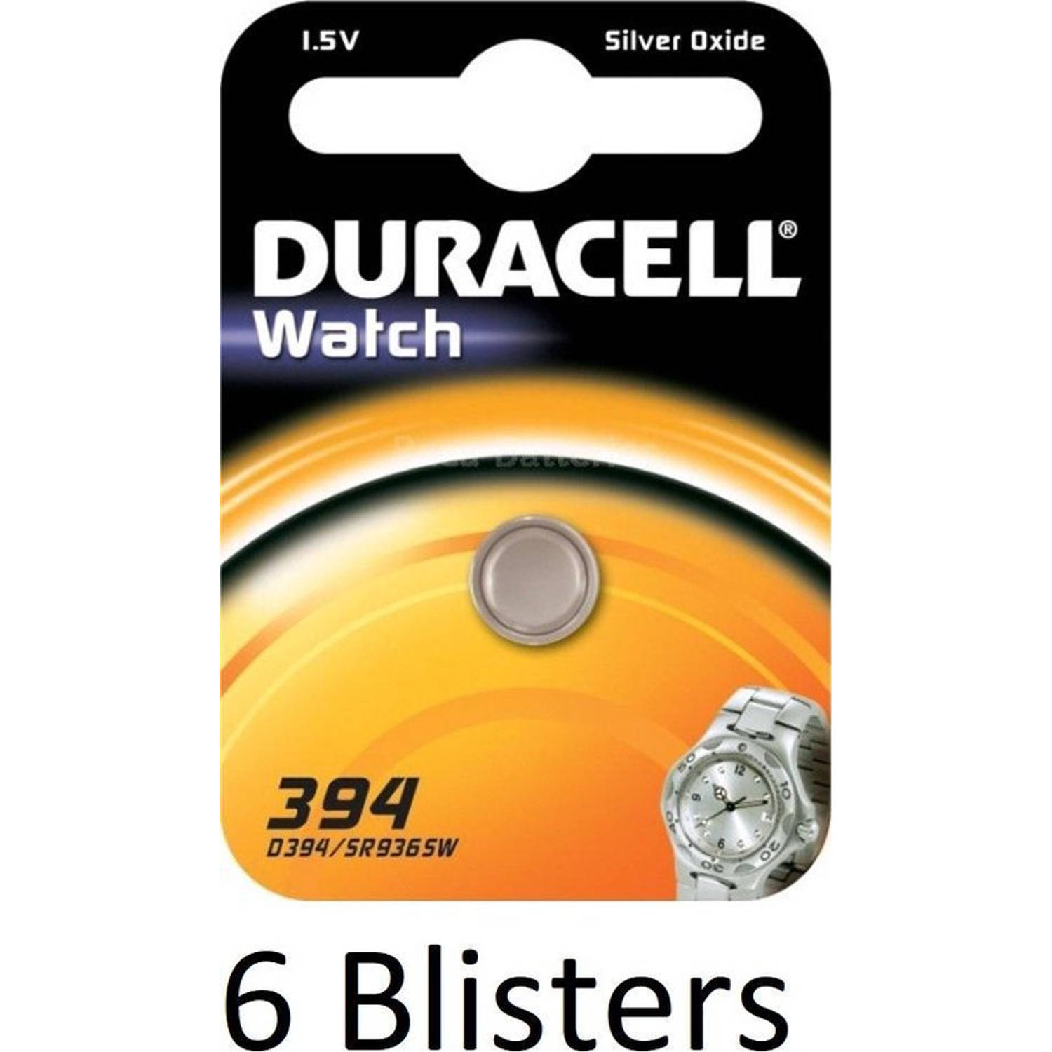 6 stuks (6 blisters a 1 st) Duracell Knoopbatterij 394 Sbl1