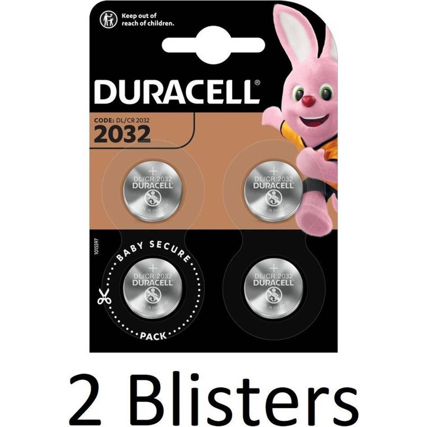 8 Stuks (2 Blisters A 4 St) Duracell 2032 Lithium-knoopcelbatterij