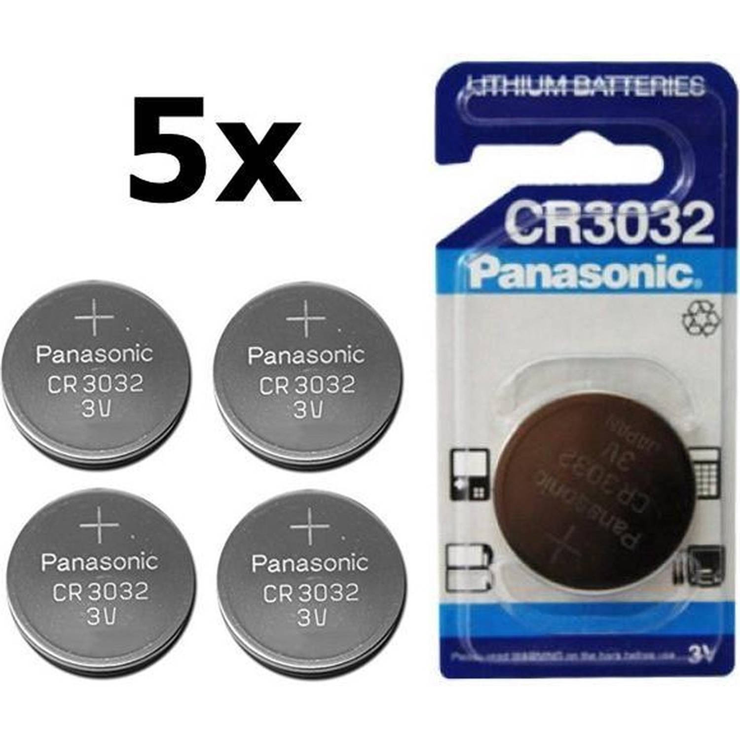 5 Stuks - Panasonic Lithium CR3032 500mAh 3V knoopcel batterij