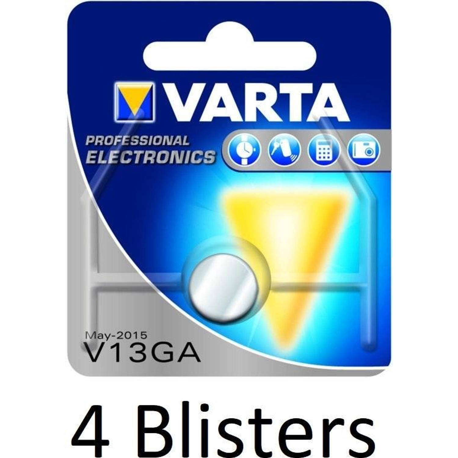 4 stuks (4 blisters a 1 st) Varta Knoopcel batterij LR44 - High Energy Alkaline - 1,5 Volt