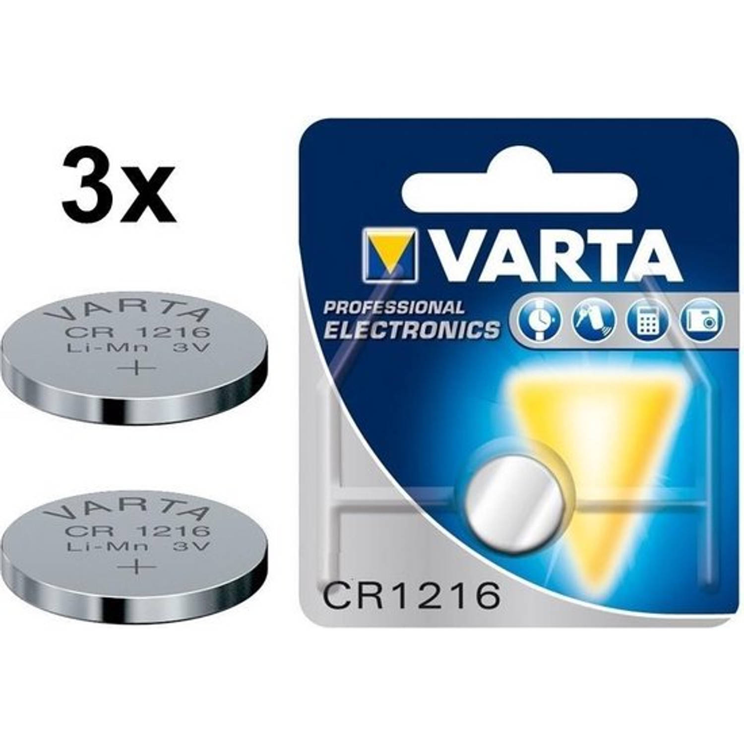 3 Stuks Varta Professional Electronics Cr1216 6216 25mah 3v Knoopcel Batterij