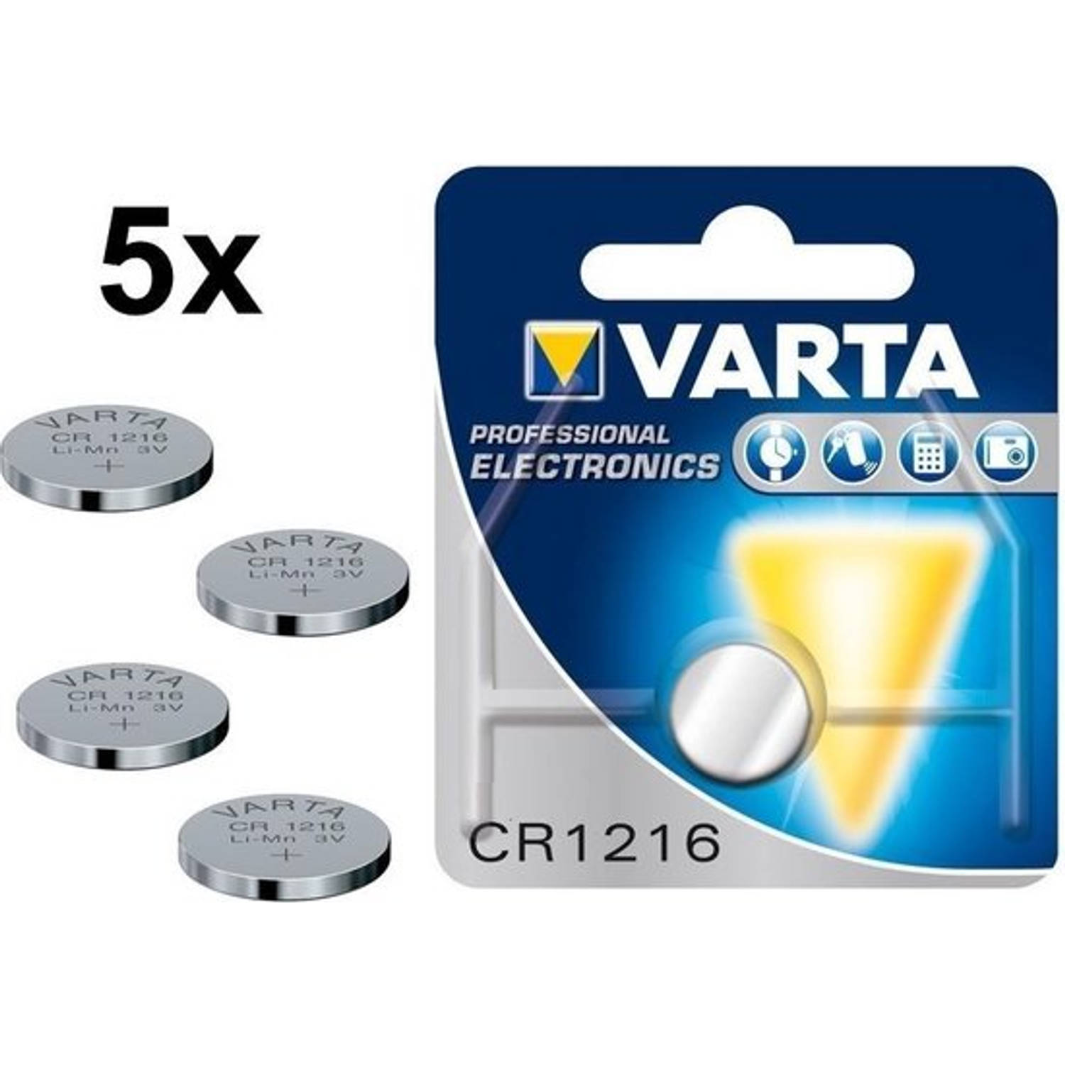 5 Stuks - Varta Professional Electronics CR1216 6216 25mAh 3V knoopcel batterij