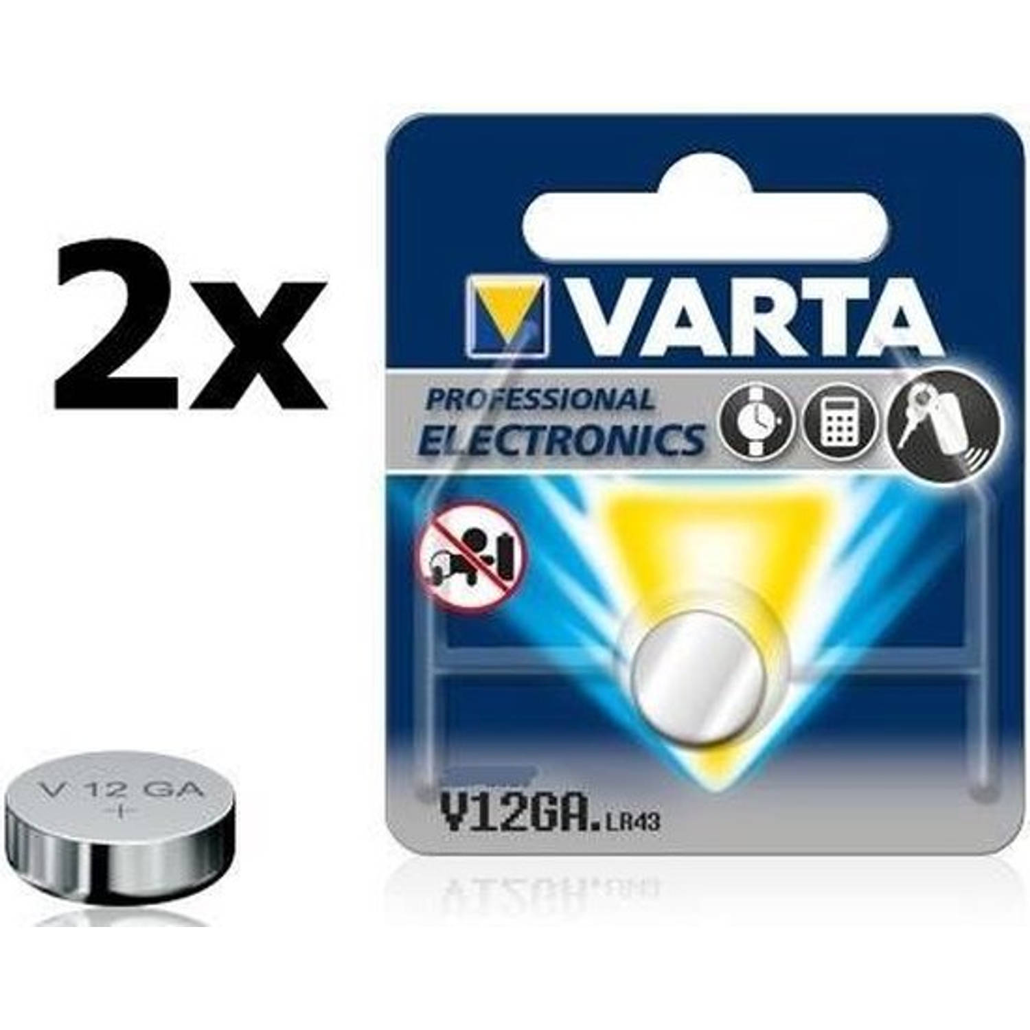 2 Stuks - VARTA V12GA, LR43, AG12, D186, L1142 1.5V 80mAh batterij