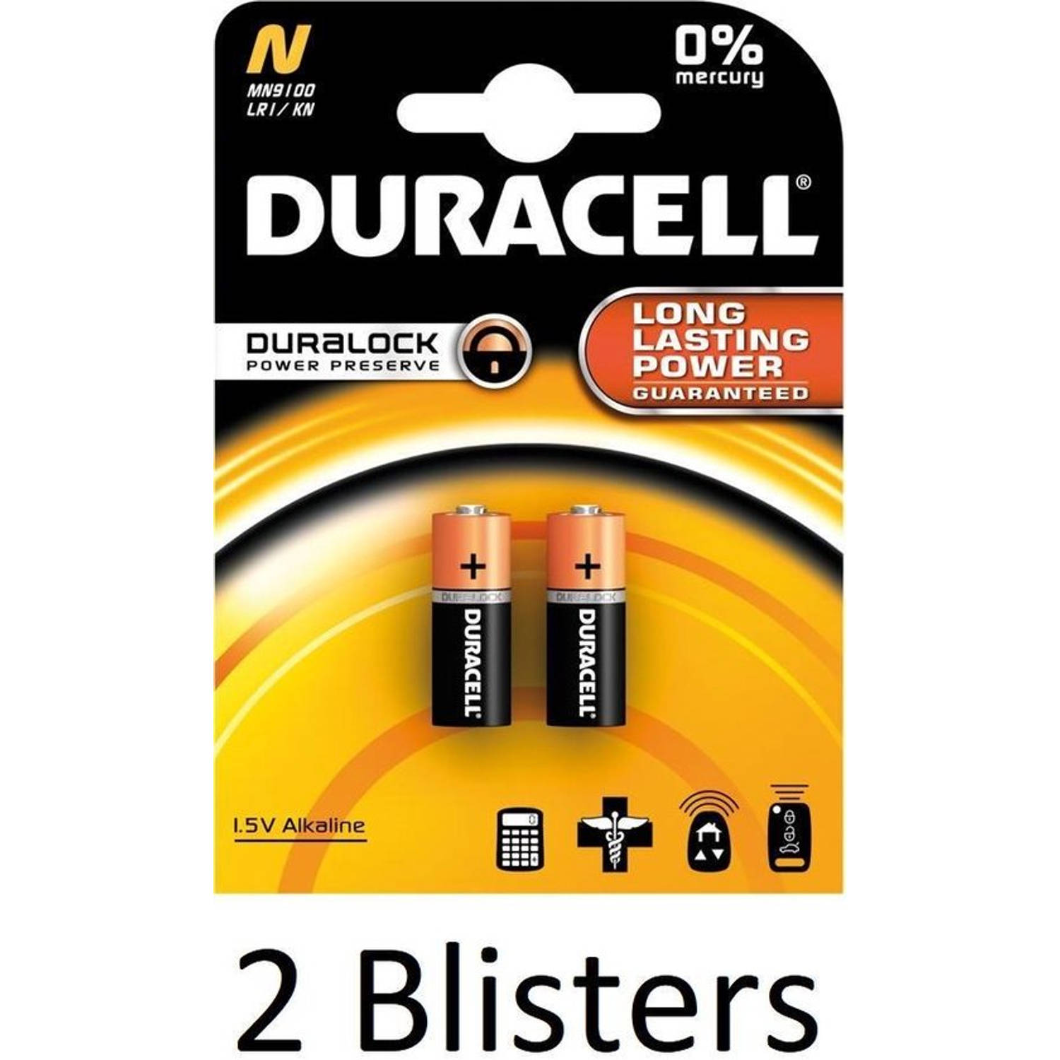 4 Stuks (2 Blisters a 2 st) Duracell Batterij N/Mn9100 1.5V