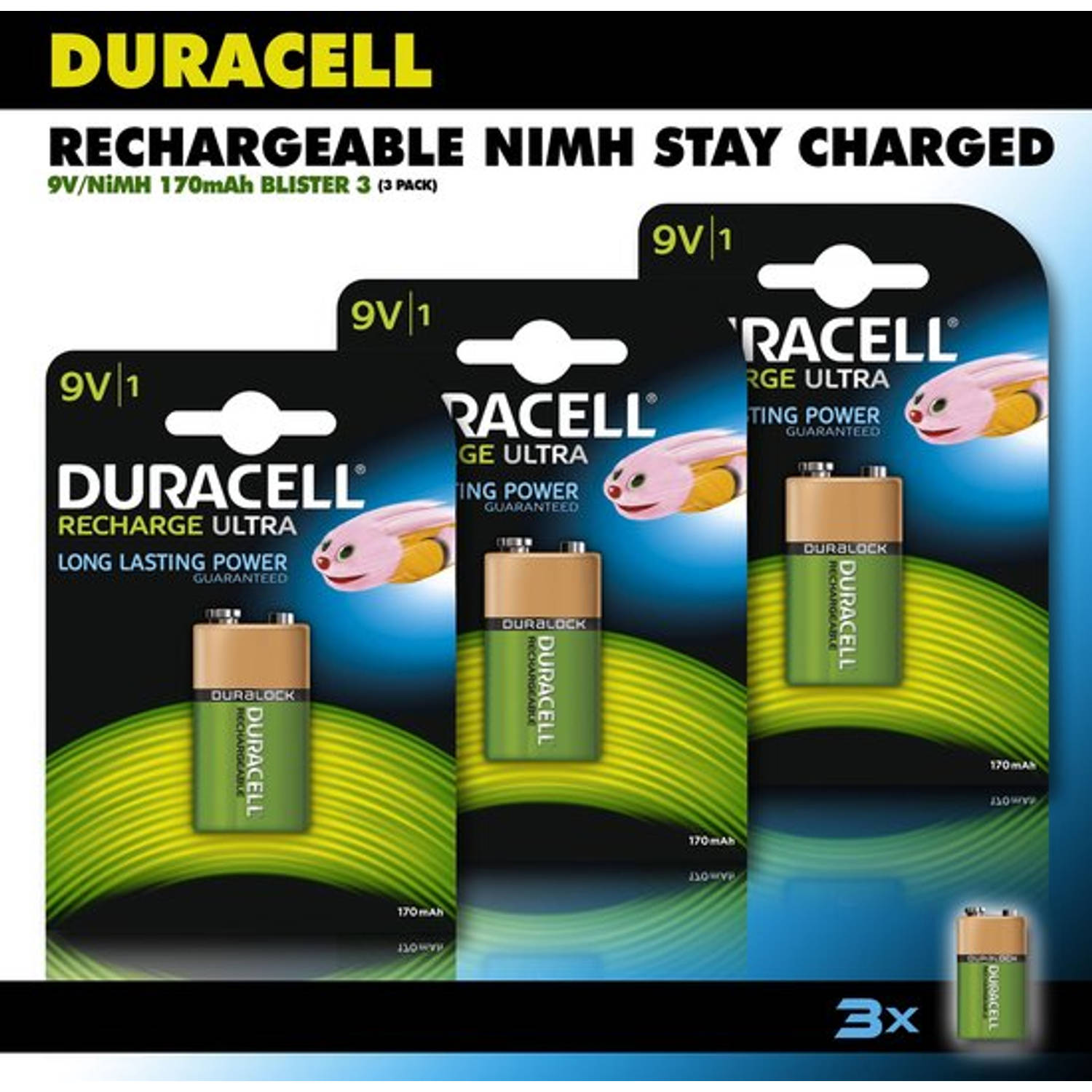 Duracell 9V oplaadbare batterij - 170 mAh - 3 stuks