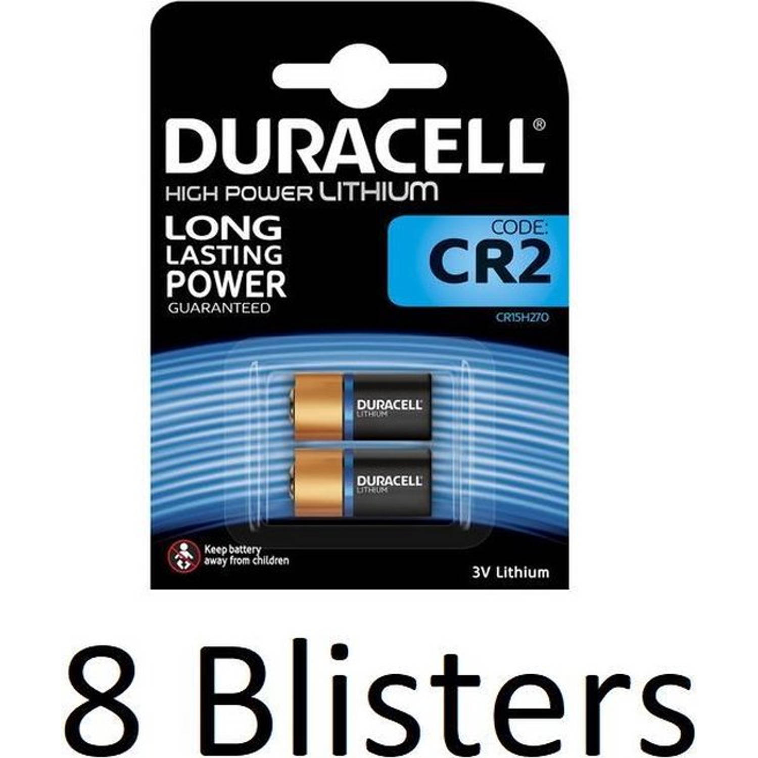 16 Stuks (8 Blisters a 2 st) Duracell CR2 High Power Lithuim Batterij