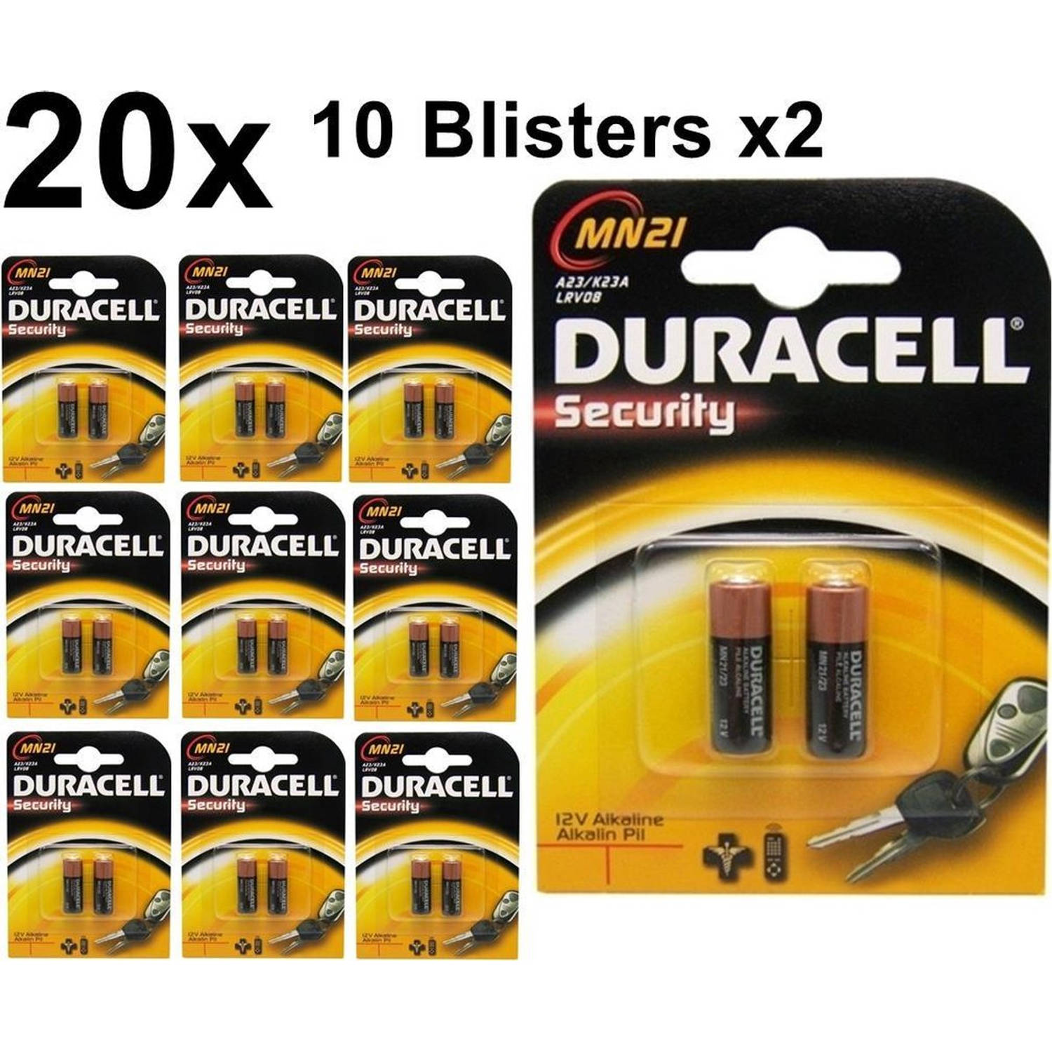 20 Stuks (10 Blisters A 2st) Duracell A23 23a Mn21 K23a Security 12v Alkaline Batterij