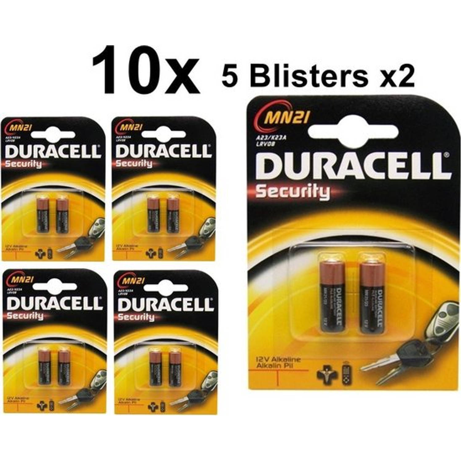10 Stuks (5 Blisters a 2st) - Duracell A23 23A MN21 K23A Security 12V alkaline batterij
