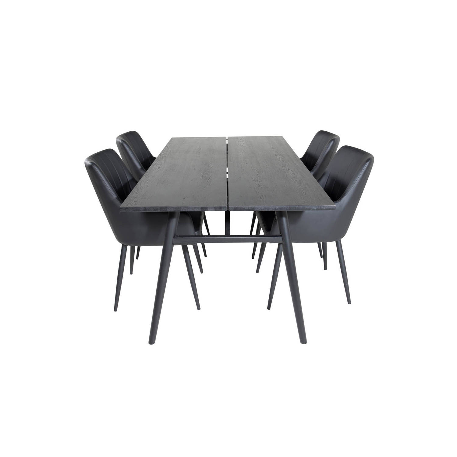 Sleek eethoek eetkamertafel uitschuifbare tafel lengte cm 195 / 280 zwart en 4 Comfort eetkamerstal PU kunstleer zwart.