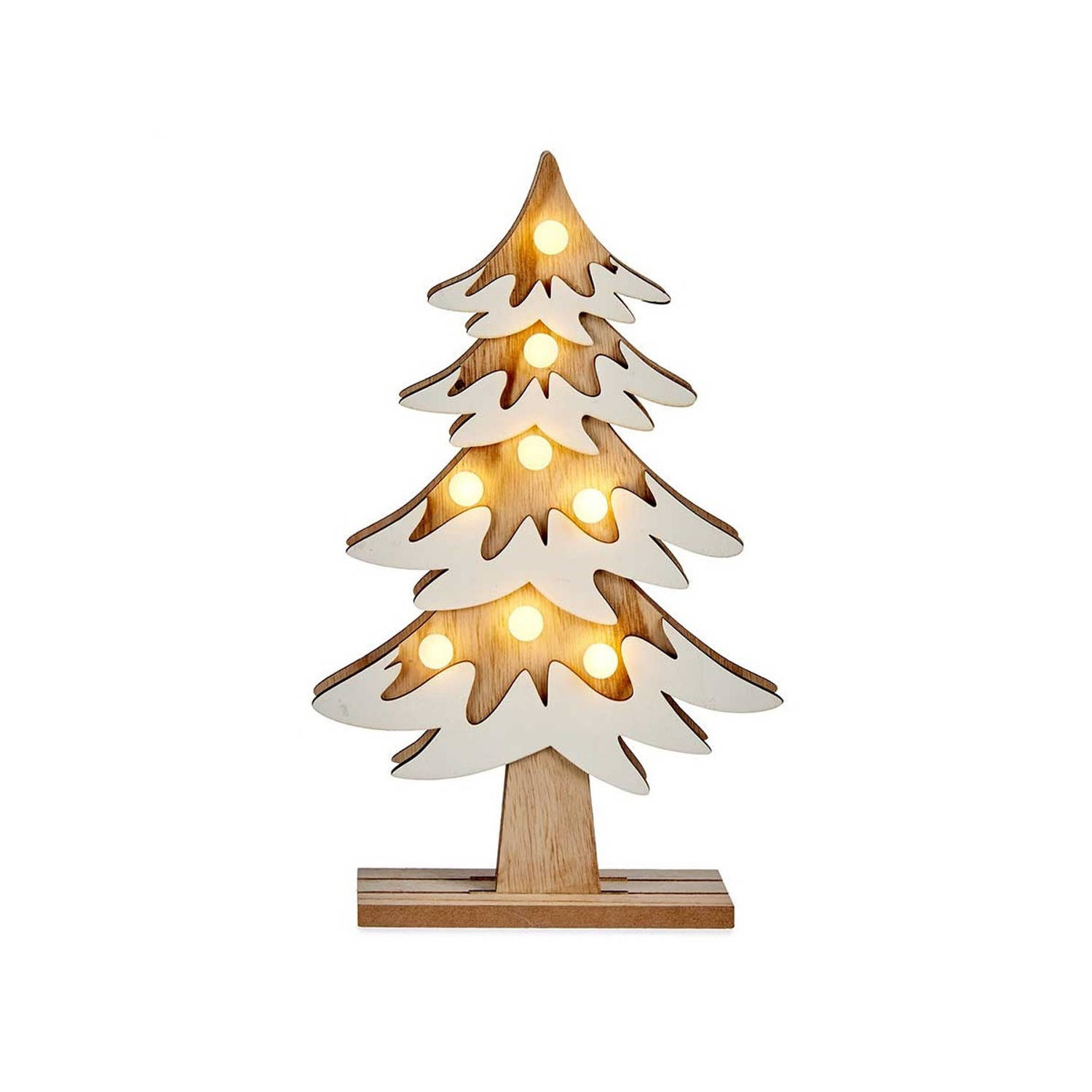 Krist+ decoratie kerstboom - hout - 31 cm - met LED verlichting - Houten kerstbomen