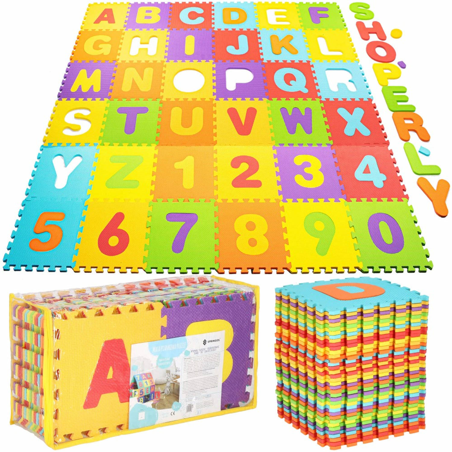 B olie hek schoorsteen Speelmat Speelmat Foam Puzzelmat 36 Stukken Letters & Cijfers 172 x 172 cm  Multicolor | Blokker