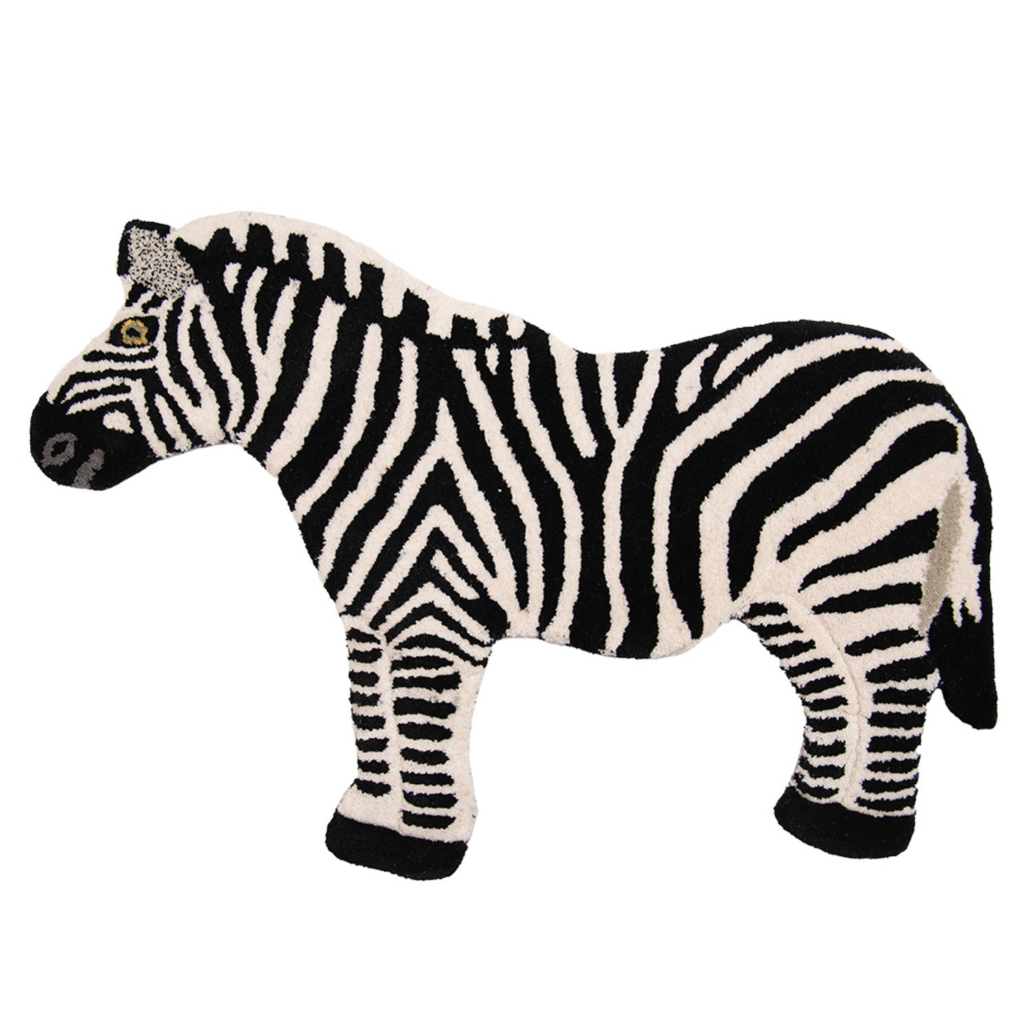 Clayre & Eef Vloerkleed Zebra 60x90 cm Zwart Wit Wol Tapijt Zwart Tapijt