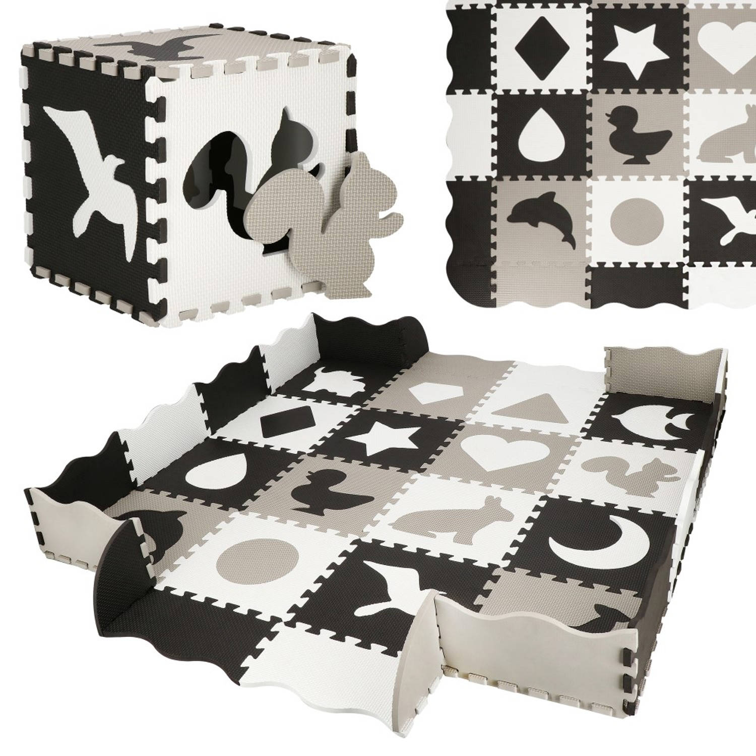 koppeling Premisse Refrein Speelmat Speelmat Foam Puzzelmat Figuren 16 Puzzelstukken 150 x 150 cm  Zwart/Wit/Grijs | Blokker