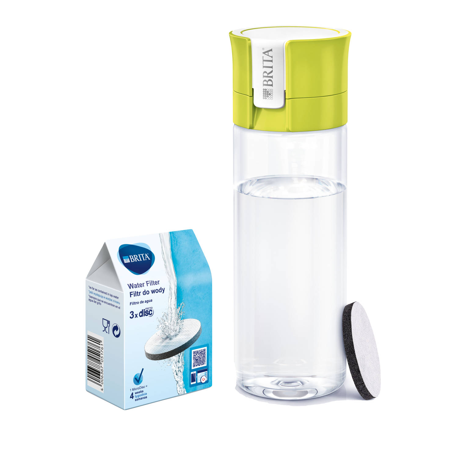 BRITA - Waterfilterfles - VITAL - 0,6L - Groen + MicroDisc 3 Pack Waterfilterpatroon - Voordeelverpakking