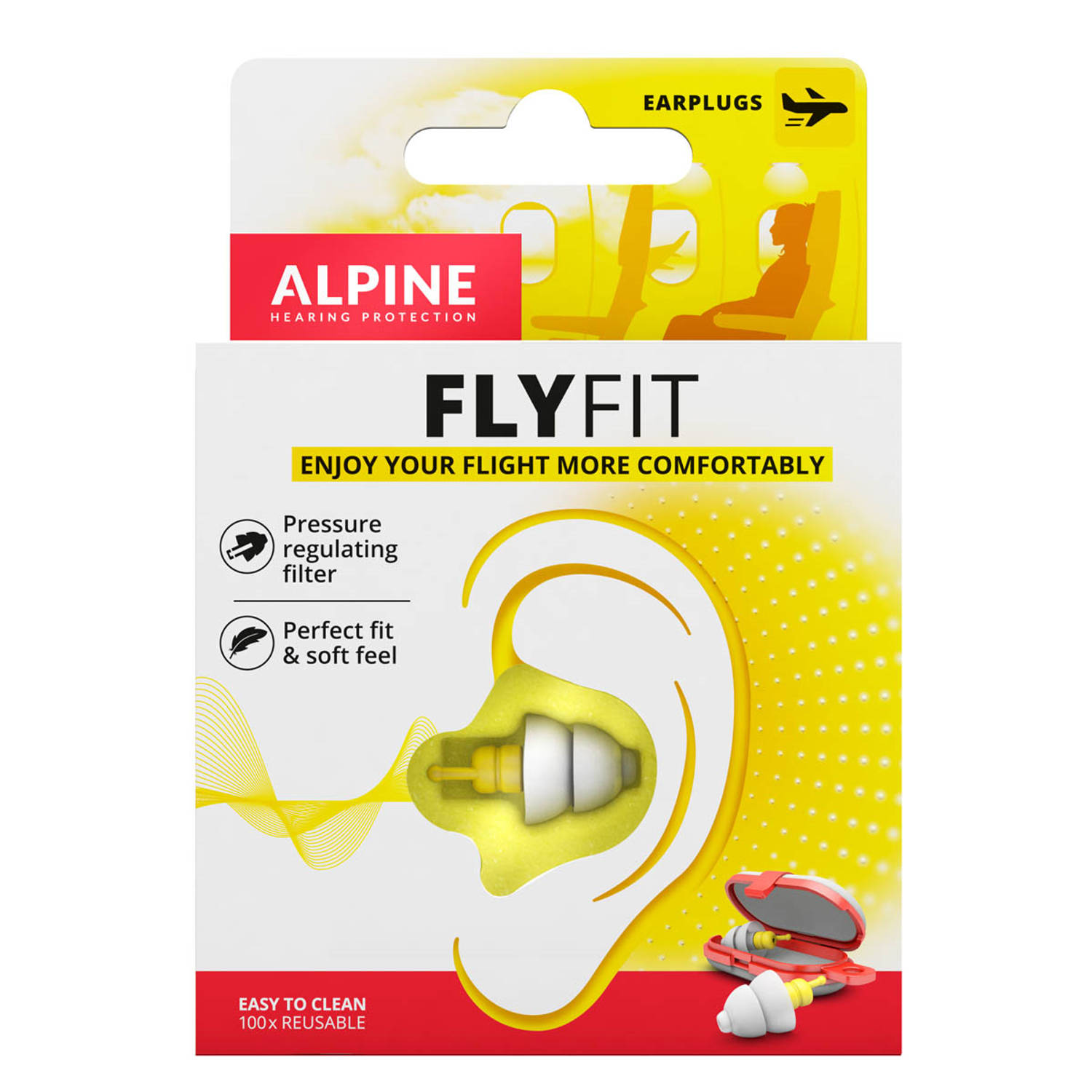 Alpine FlyFit - Vlieg oordoppen - Voorkomt oorpijn - Drukregulerend - Wit - SNR 17 dB - 1 paar