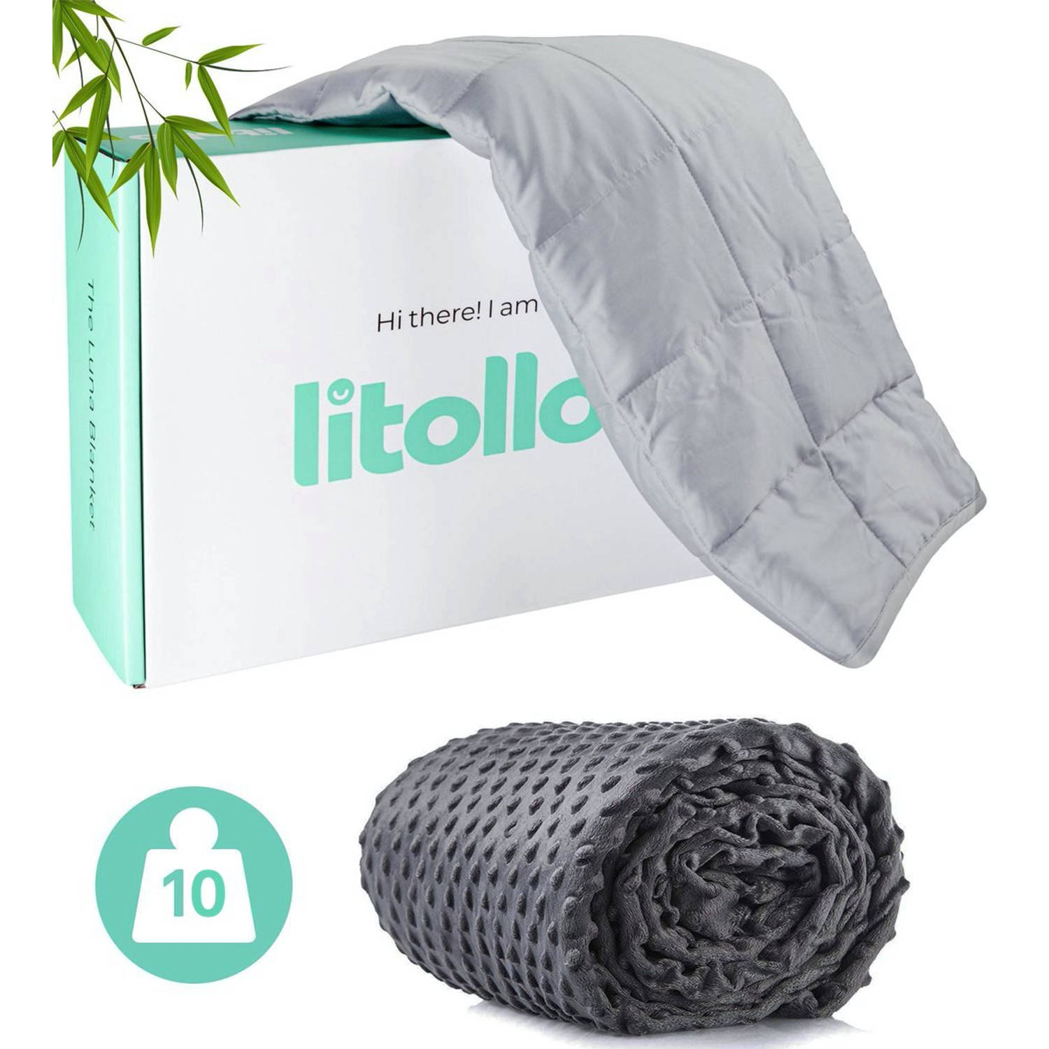 Litollo Verzwaringsdeken 10 kg Met Zachte Buitenhoes - Weighted Blanket - Duurzaam Bamboe Materiaal - Grijs -
