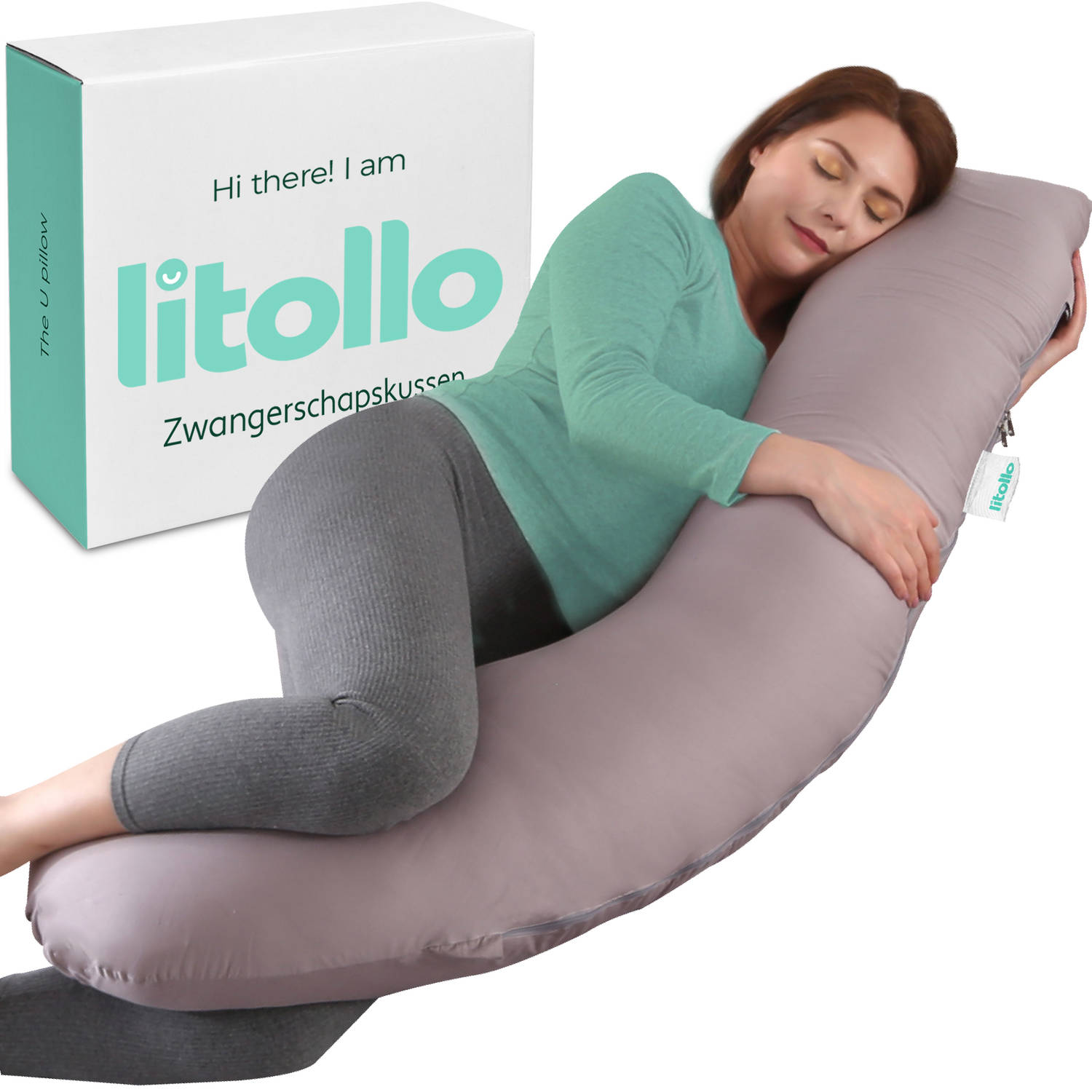 Litollo® Zwangerschapskussen (J-vorm) Zijslaapkussen Voedingskussen Lichaamskussen Body Pillow 145cm