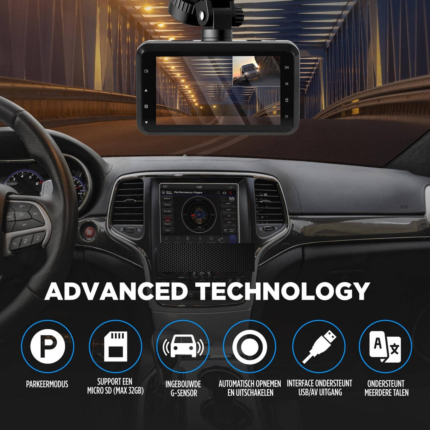 Qumax Dashcam voor auto – Voor en Achter Camera – Full HD