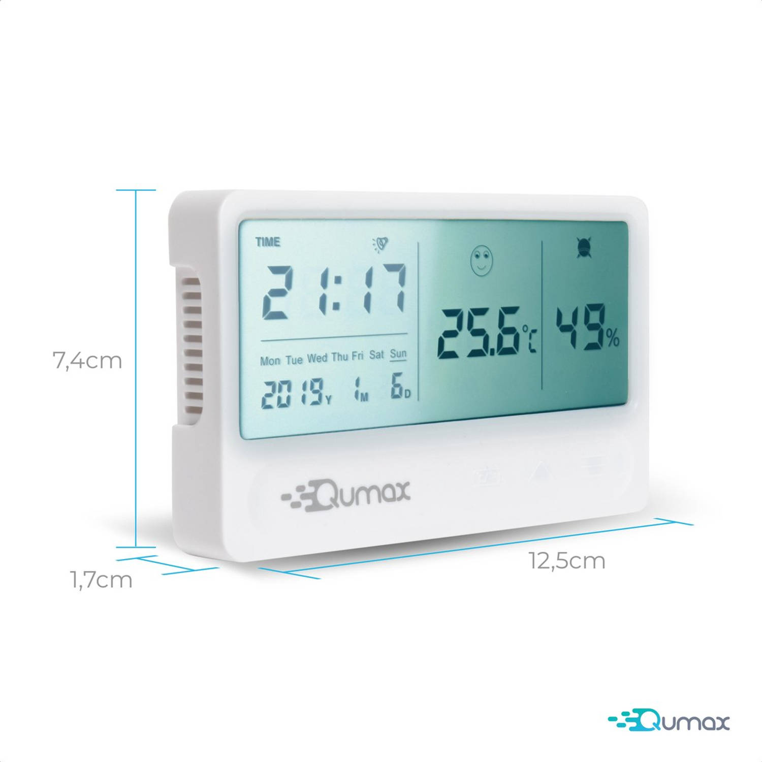 Qumax Digitale Hygrometer Thermometer voor binnen Luchtvochtigheidsmeter halfjaar Accu - Wit | Blokker