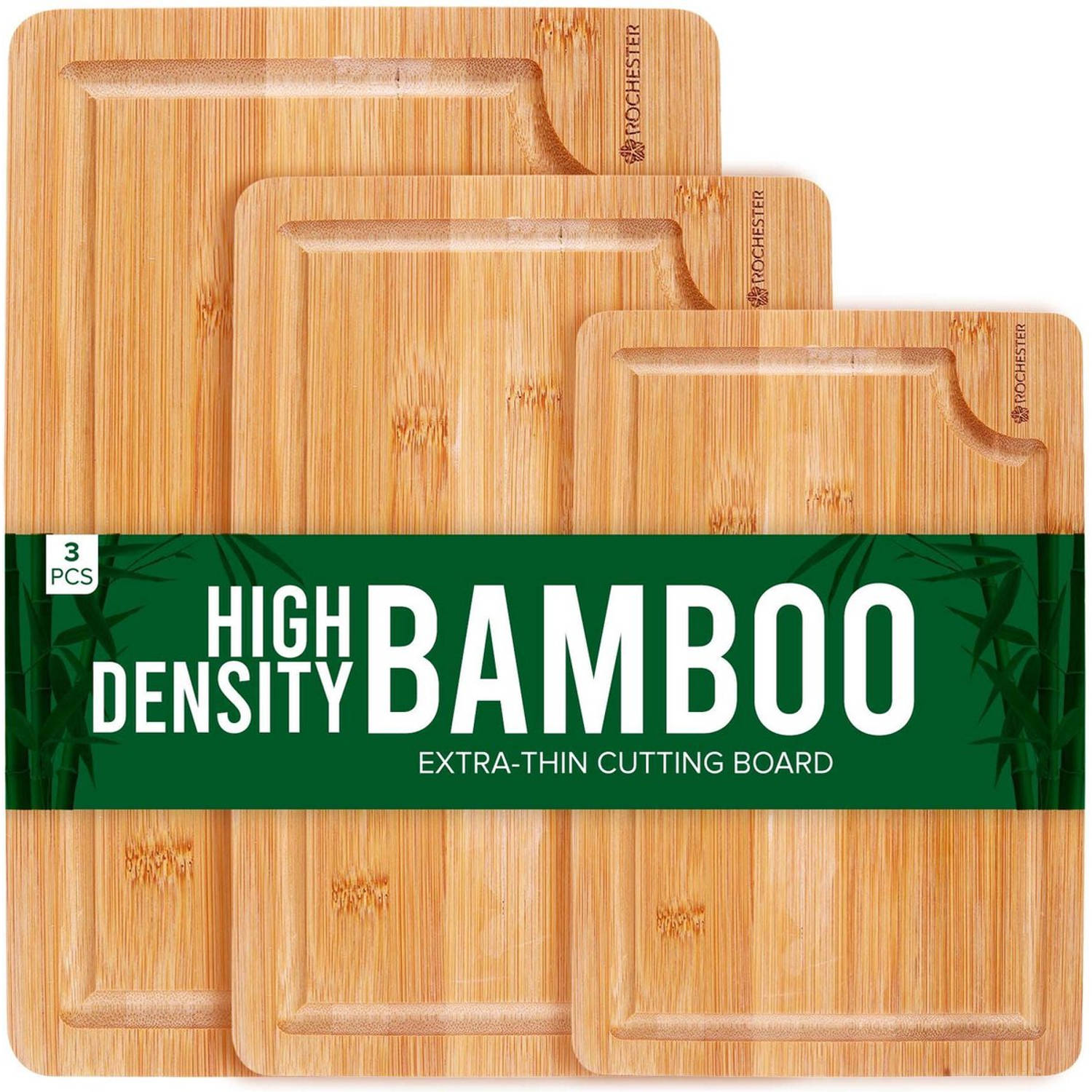 Rochester Snijplanken Hout – Borrelplank – Serveerplank - 3-Delig – Organisch Bamboe – Luxe Design – Hygienisch En Duurzaam