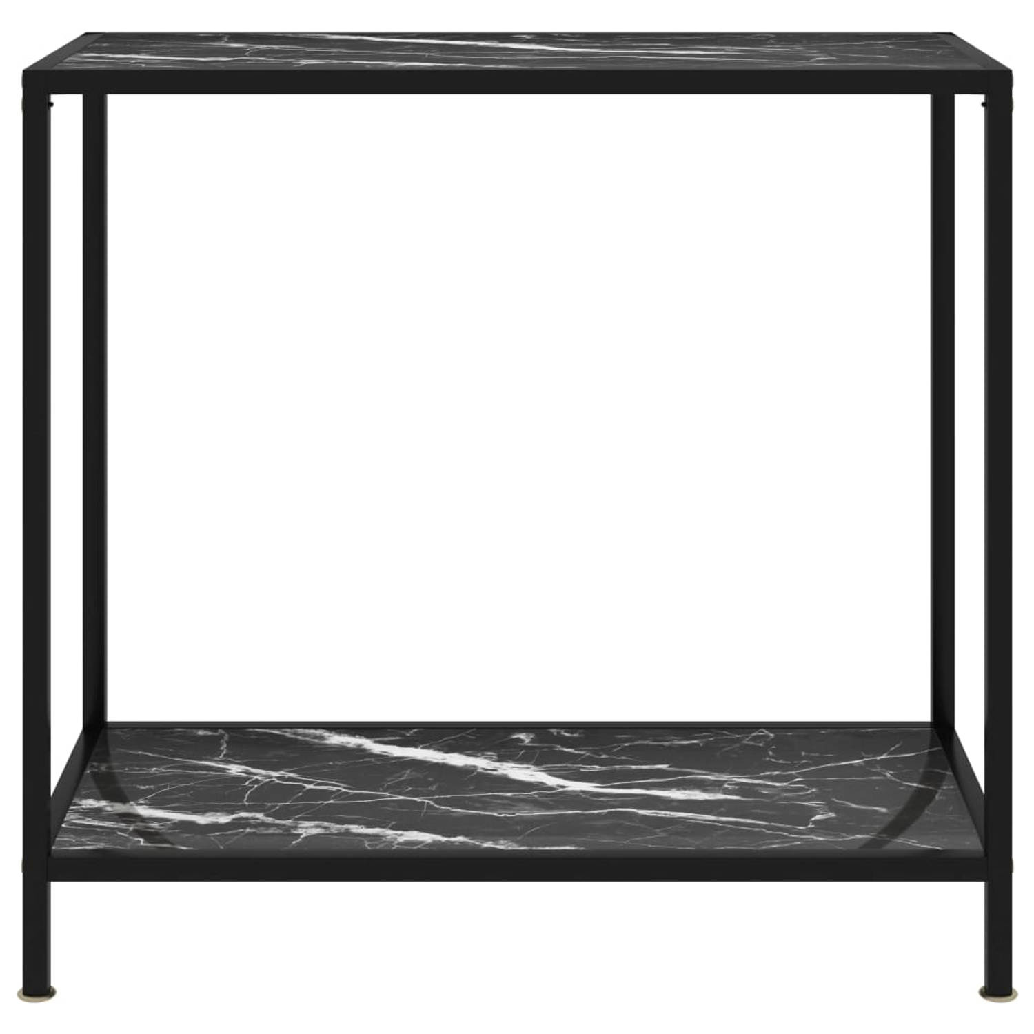 The Living Store Wandtafel Marmeren Textuur - Zwart - 80 x 35 x 75 cm - Gehard Glas en Gepoedercoat Staal
