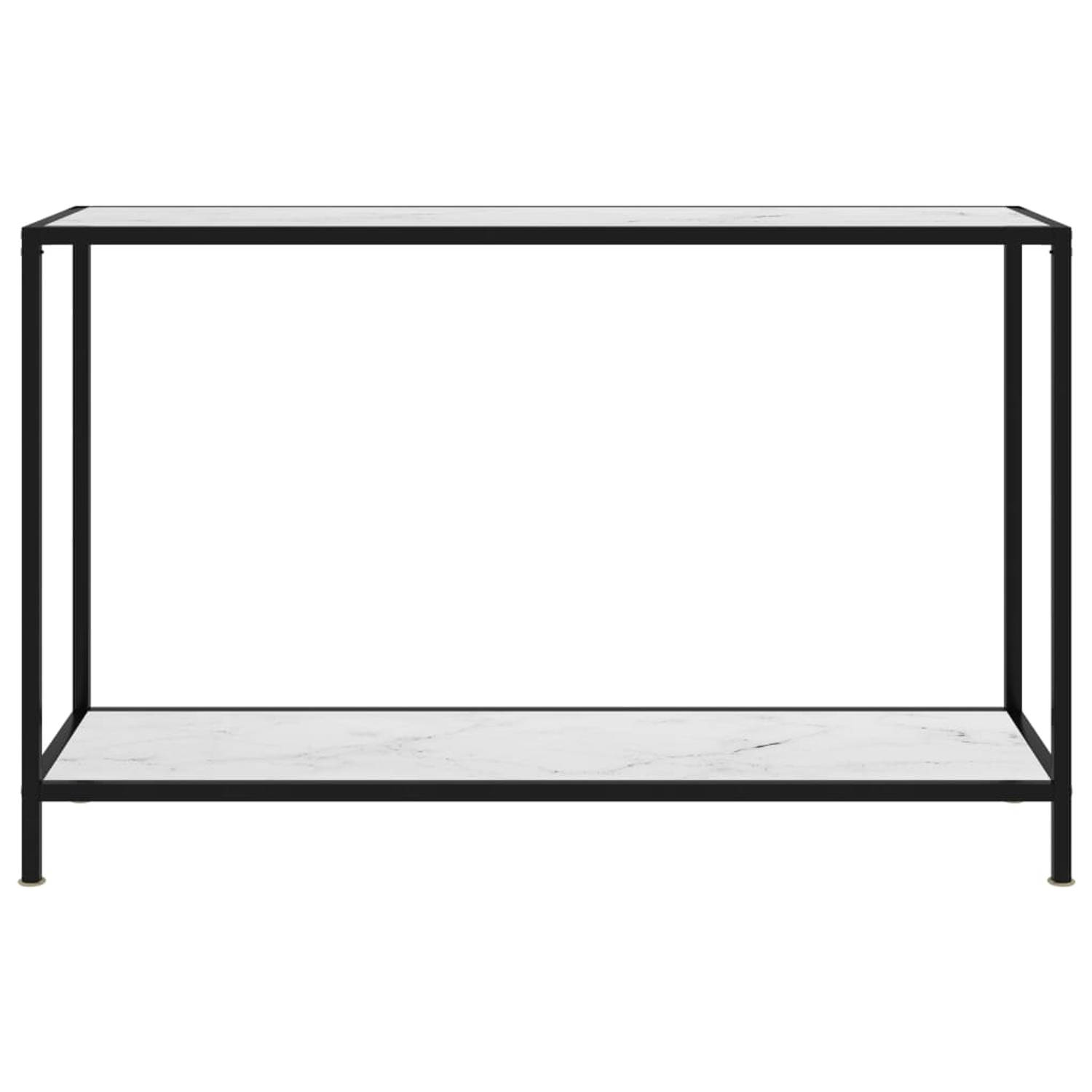 The Living Store Wandtafel Bijzettafel - 120 x 35 x 75 cm - Gehard glas en gepoedercoat staal - Met marmeren textuur - Montage vereist