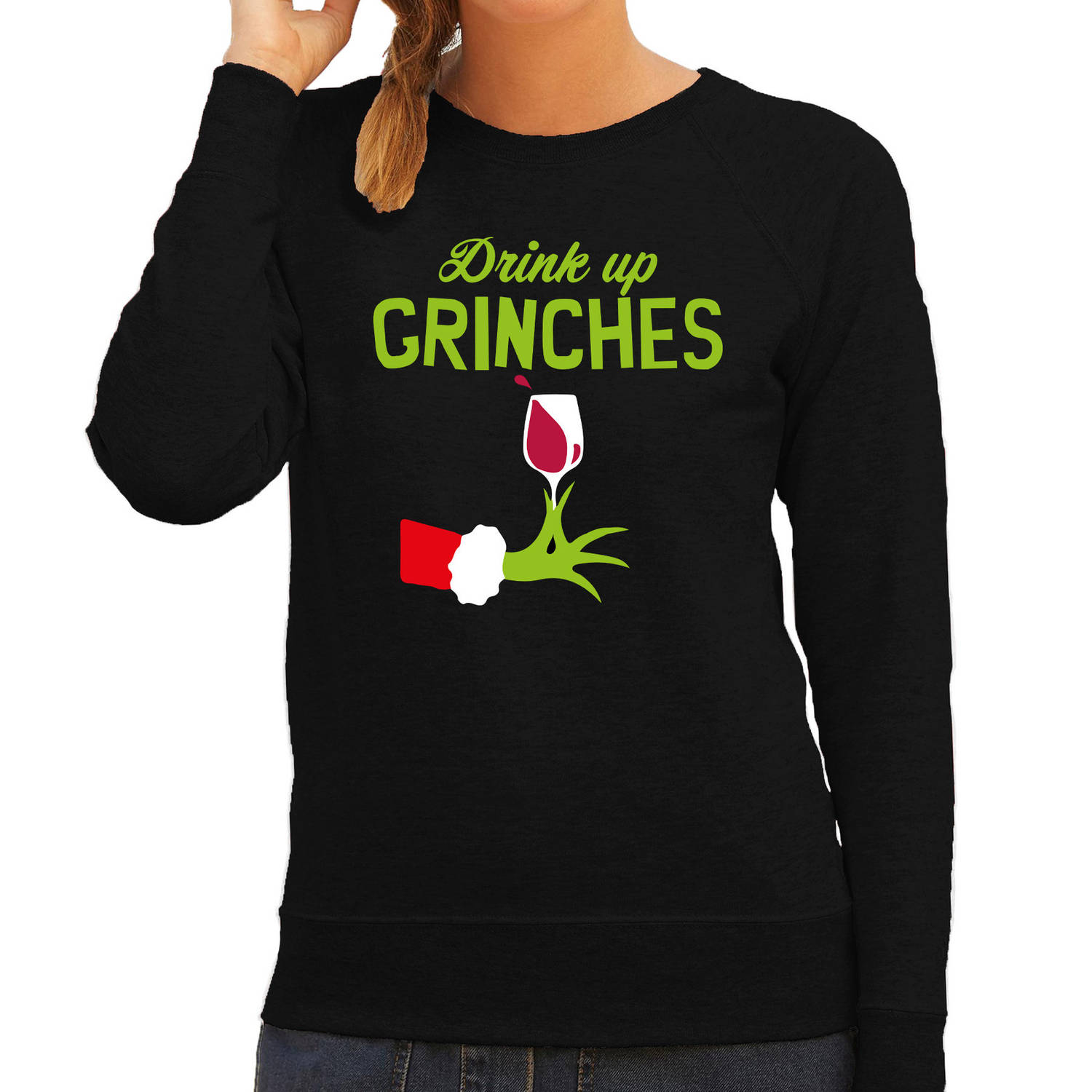 Fun drank humor Kersttrui wijn drinken sweater zwart voor dames XS - kerst truien