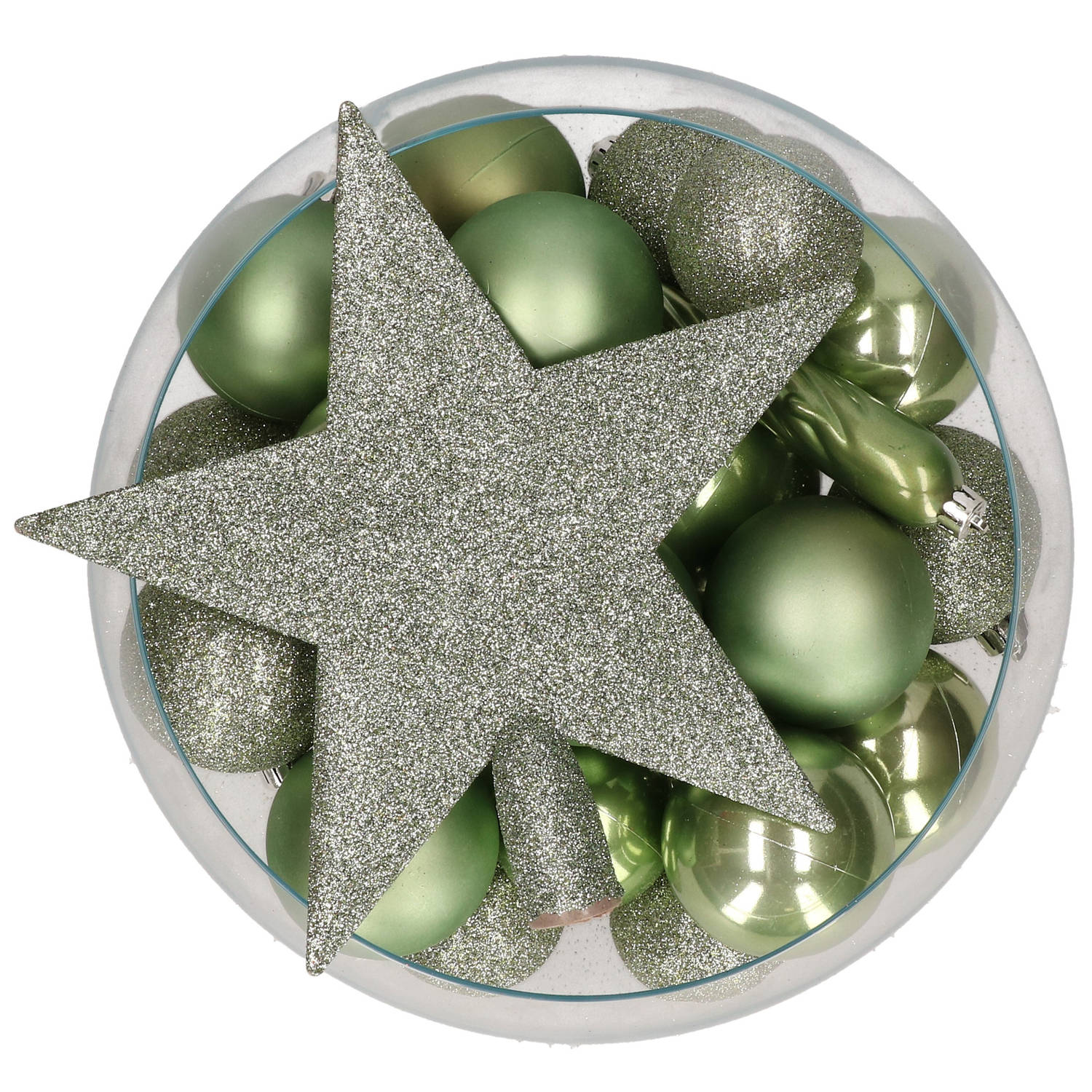Bellatio Decorations set 33x stuks kunststof kerstballen met ster piek groen - Kerstbal