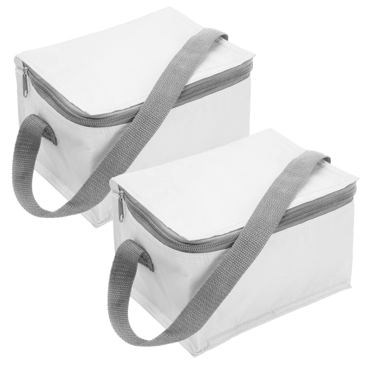 Set van 2x stuks kleine koeltas wit voor 6 blikjes met rits en draagband - Koeltas