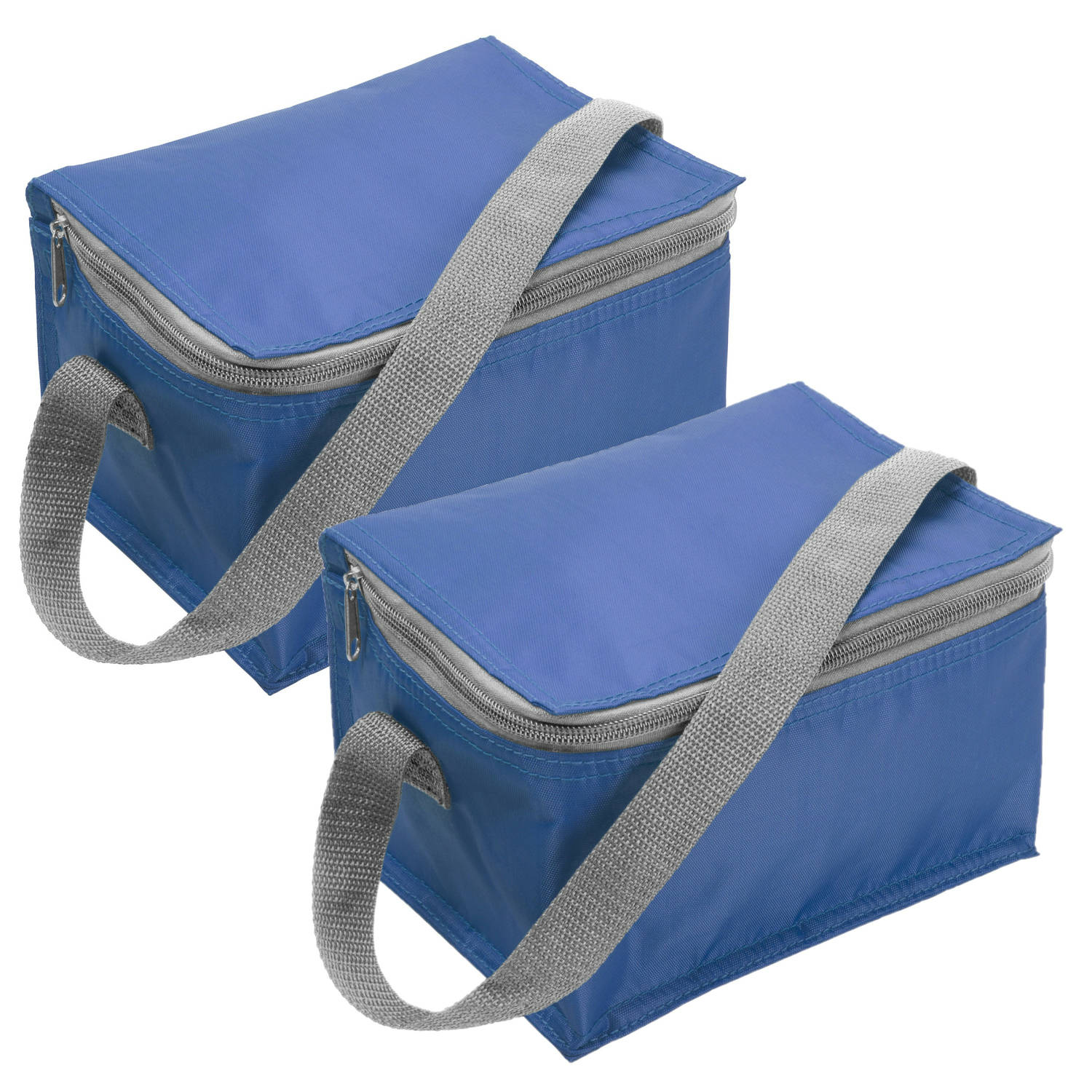 Set van 2x stuks kleine koeltas blauw voor 6 blikjes met rits en draagband - Koeltas