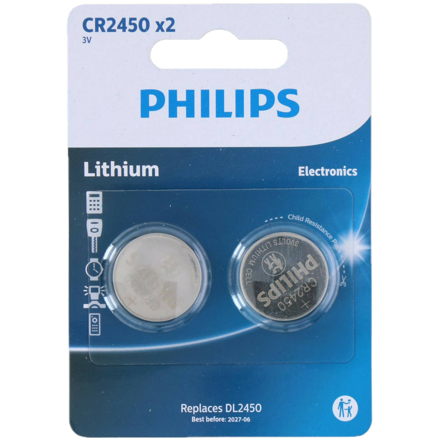 Philips knoopcel batterijen CR2450 - 2x stuks - Knoopcel batterijen