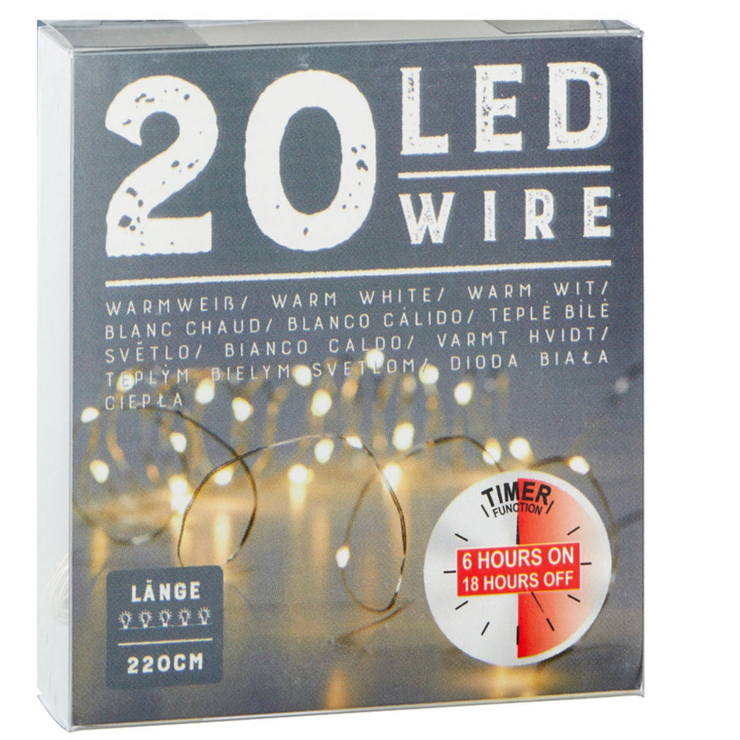 Cepewa set van 2x stuks draadverlichting lichtsnoer met 20 lampjes warm wit op batterij 220 cm met t - Lichtsnoeren