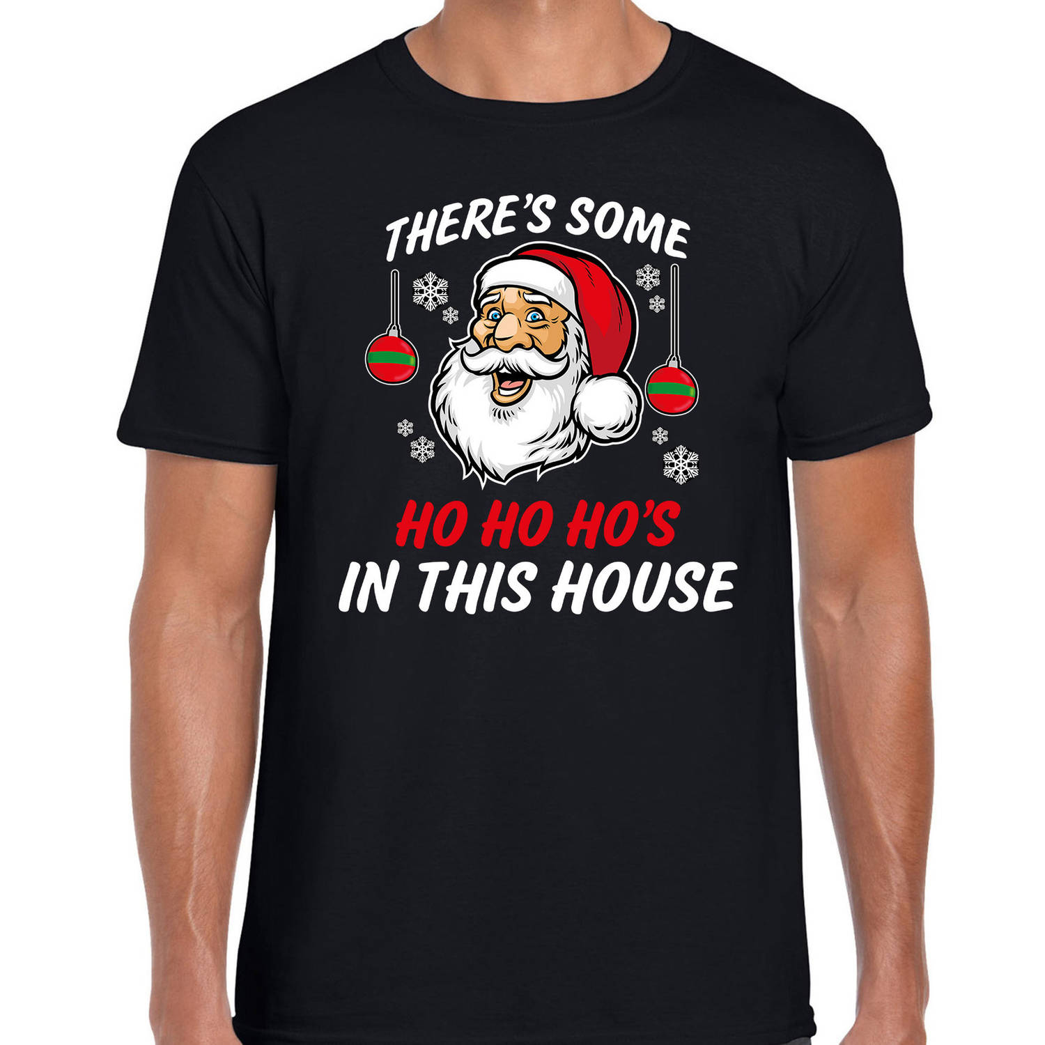 Foute humor Kerst t-shirt grappige Kerstman zwart voor heren M - kerst t-shirts