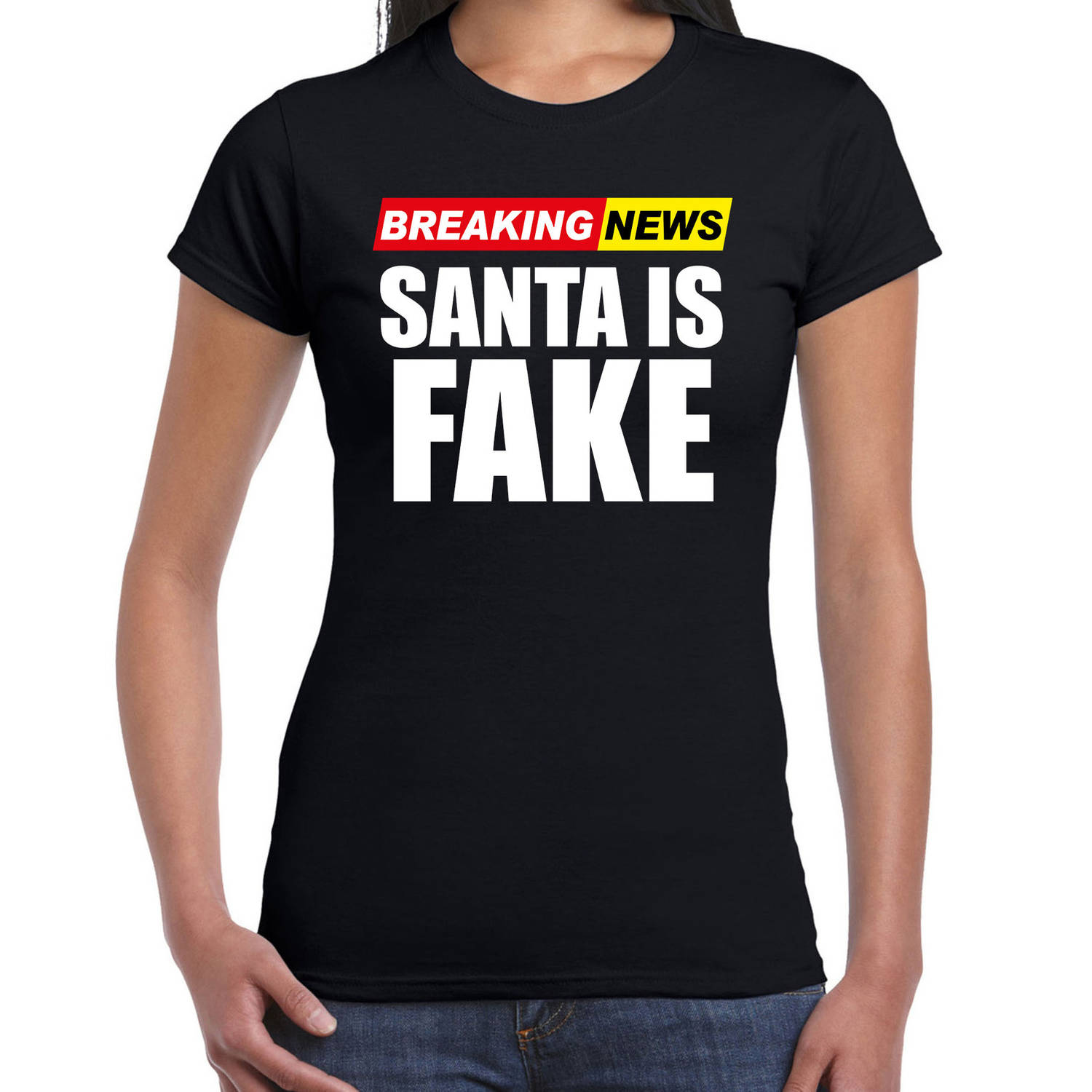 Fout humor Kerst T-shirt breaking news fake voor dames zwart L - kerst t-shirts